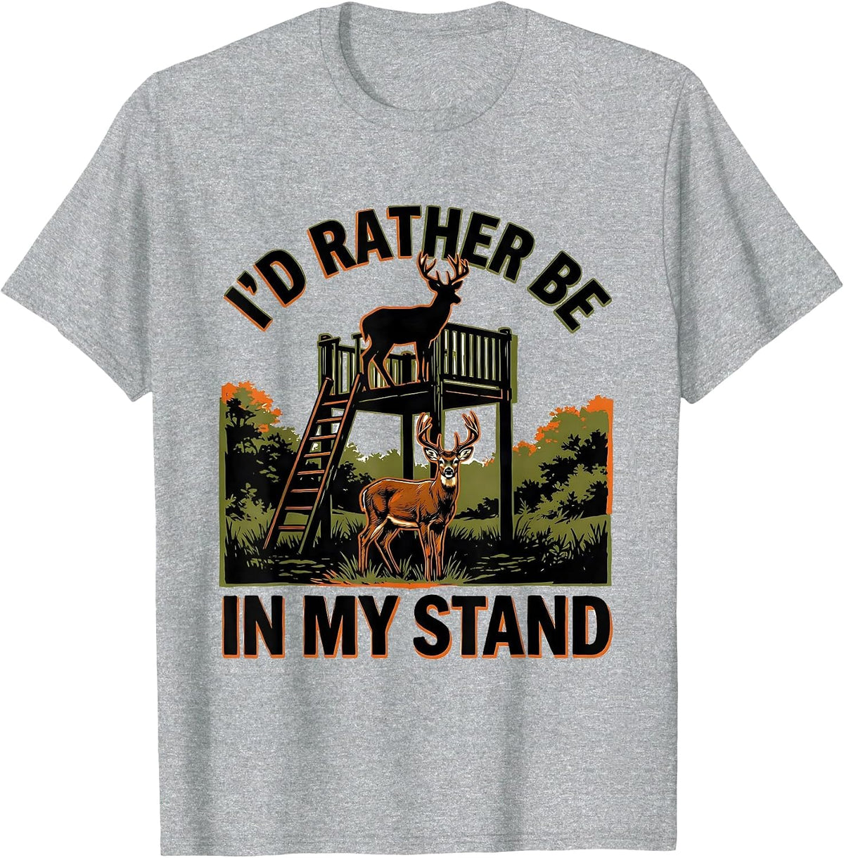 Men's I'd Rather Be In My Stand Camo Deer Hunting Dad Gift T-Shirt - Heather Grey