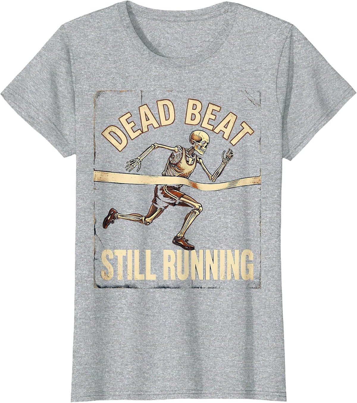 Women's Dead Beat Still Running Vintage Skeleton Halloween Runner T-Shirt - Heather Grey