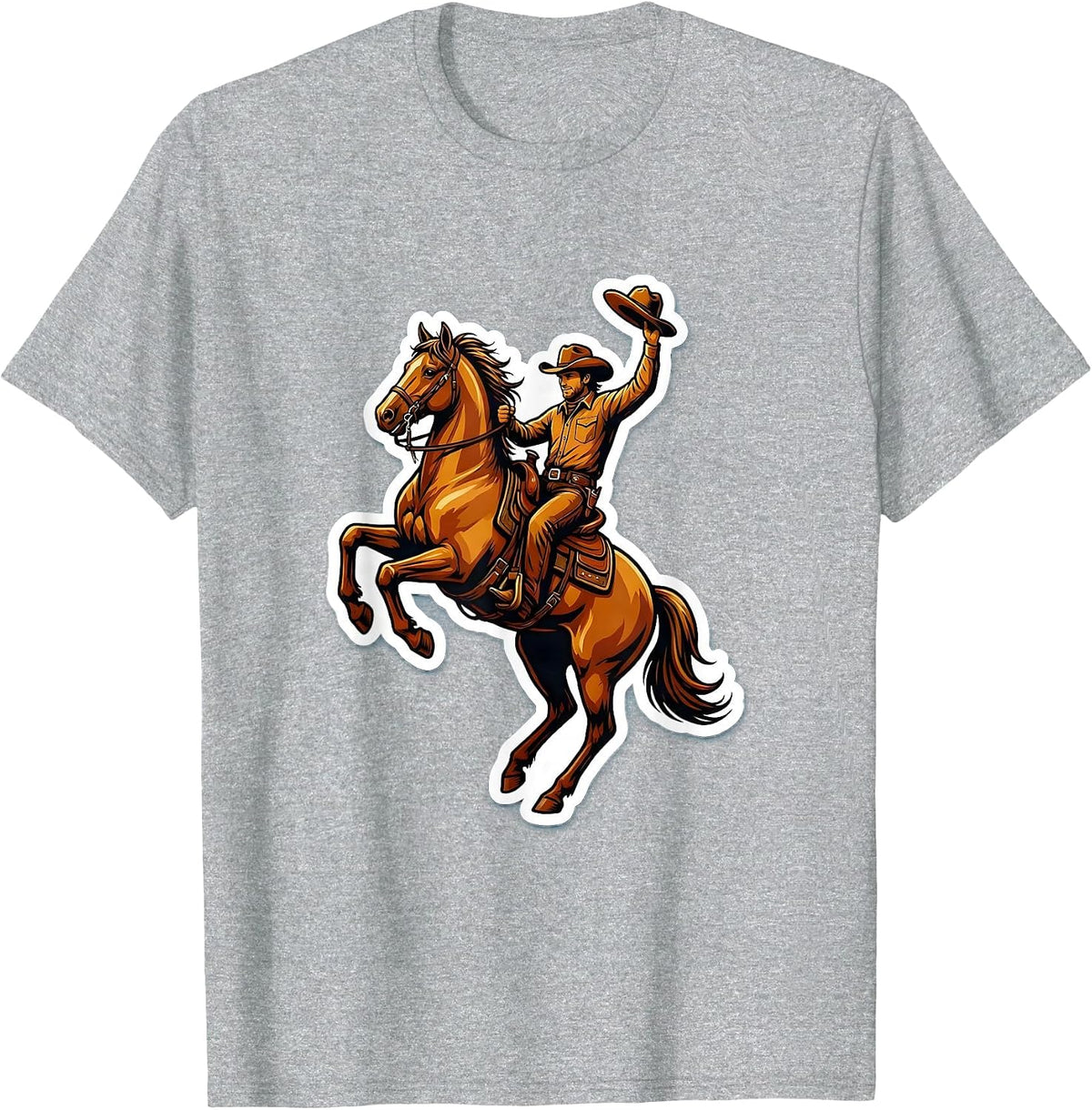 Men's Cowboy Tipping Hat Bareback Riding Illustration T-Shirt - Heather Grey