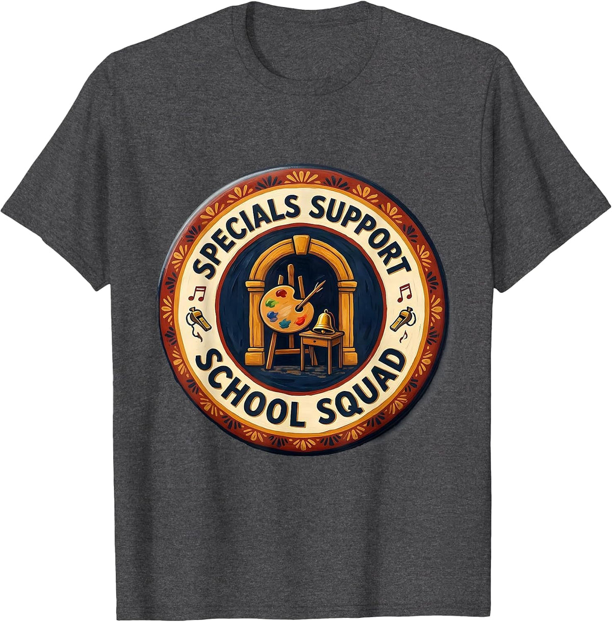 Specials Support School Squad Folk Art Teacher Appreciation T-Shirt - Dark Heather Grey