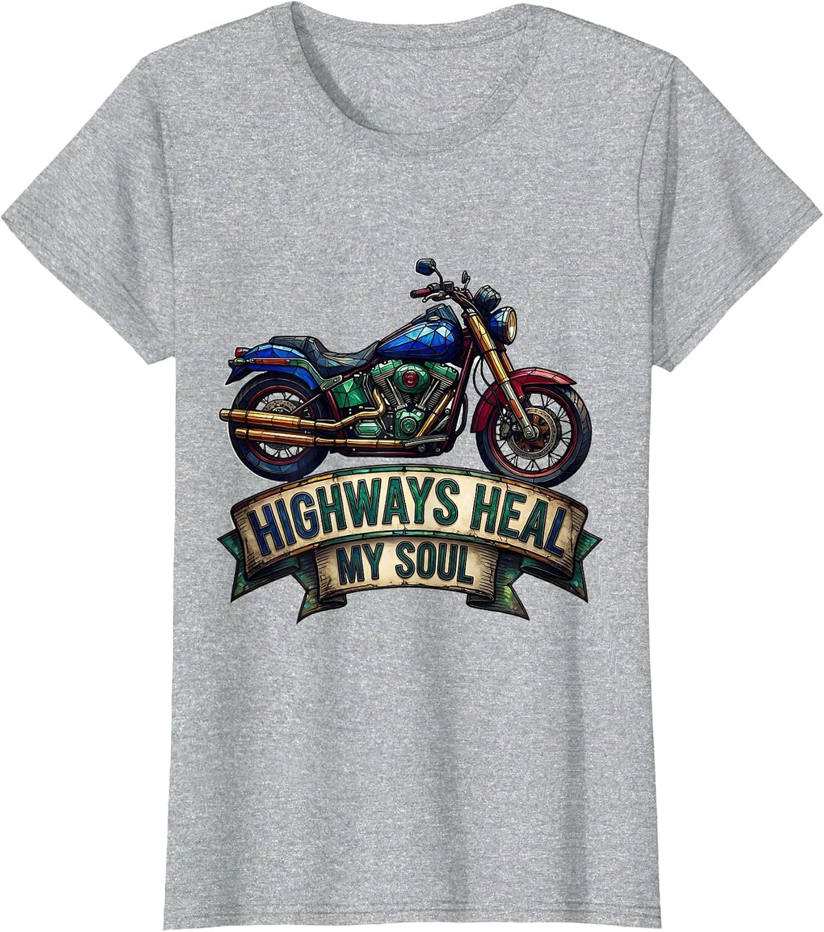 Highways Heal My Soul Motorcycle Design T-Shirt - Heather Grey