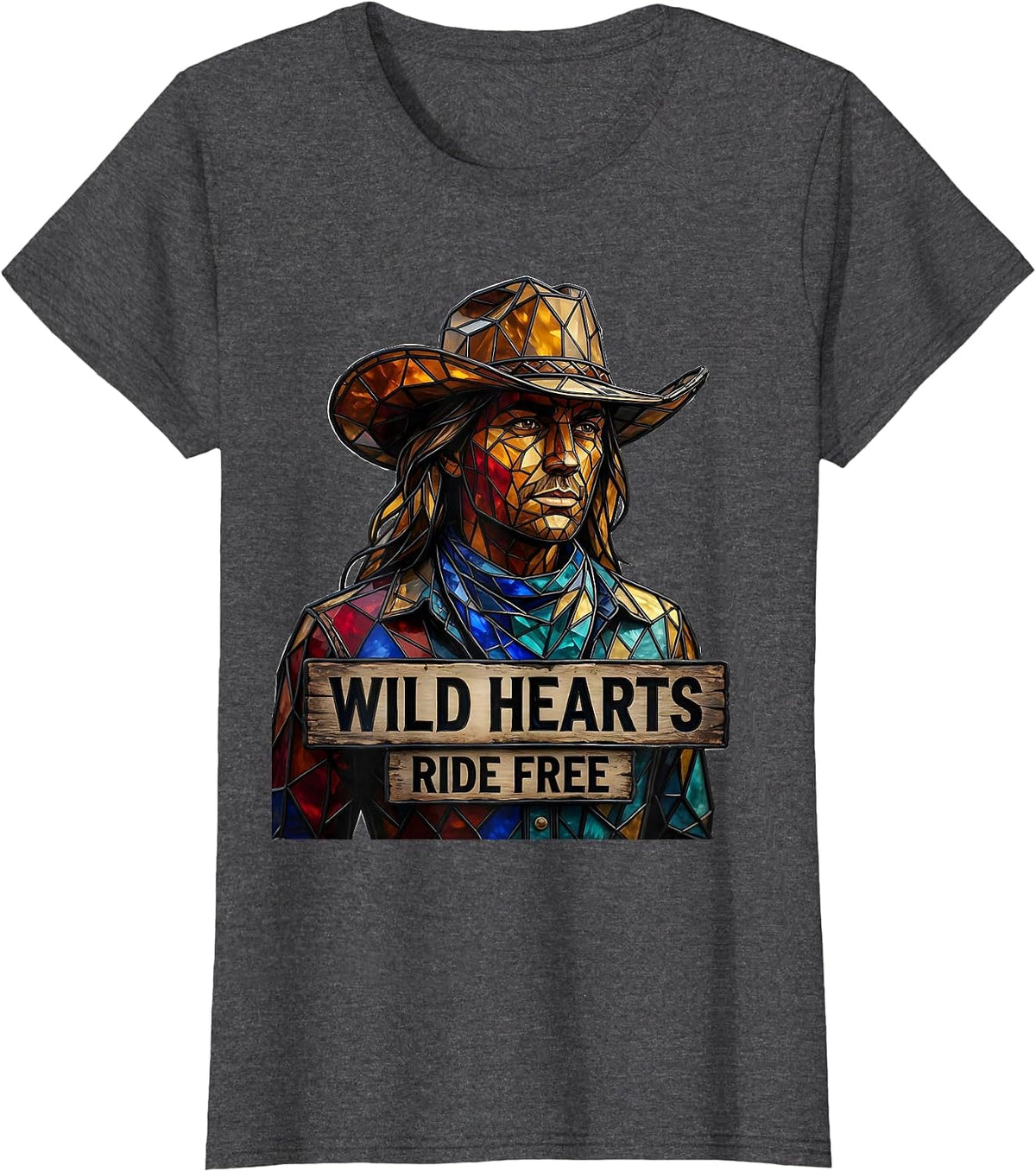 Women's Wild Hearts Ride Free Cowgirl Graphic Design T-Shirt - Dark Heather Grey