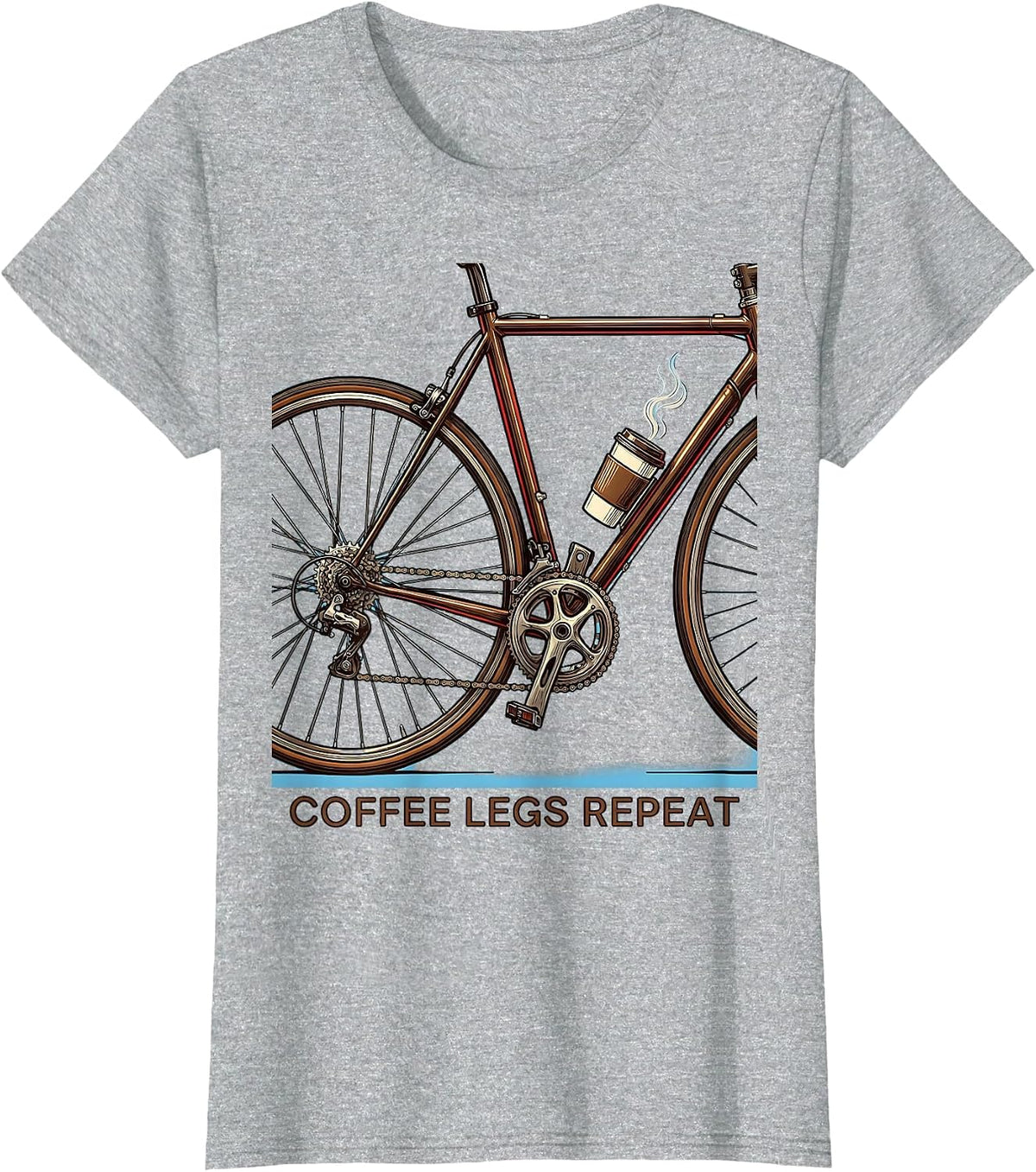 Coffee Legs Repeat Cycling Design T-Shirt - Heather Grey