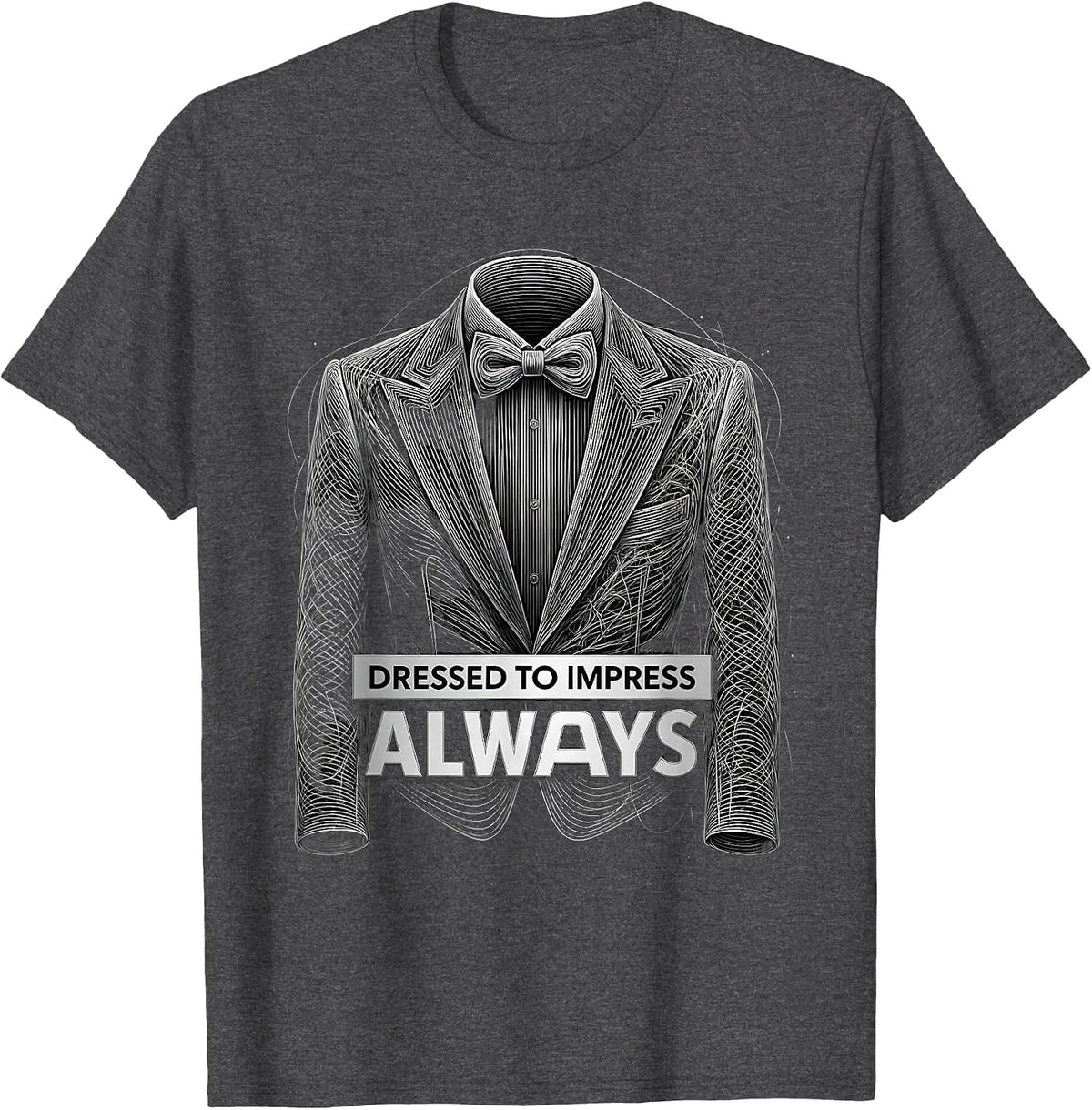 Dressed to Impress Always Tuxedo Graphic Design T-Shirt - Dark Heather Grey