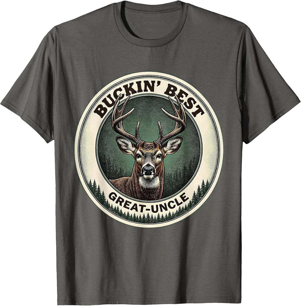 Buckin' Best Great-Uncle Funny Deer Hunting Dad Humor T-Shirt - Asphalt Grey