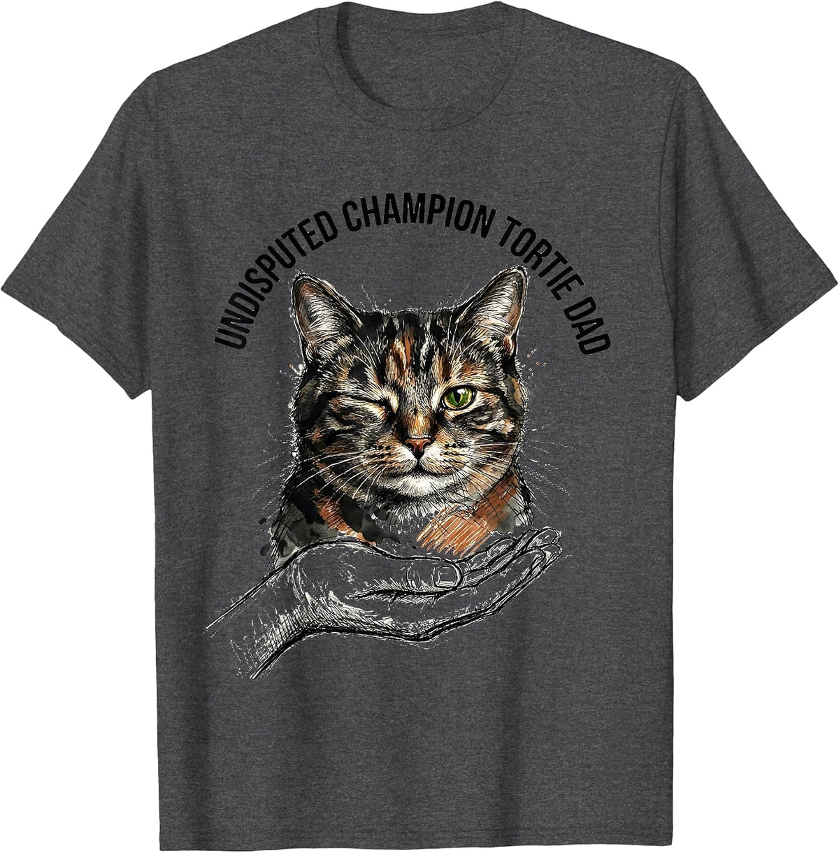 Men's Undisputed Champion Tortie Dad Hand-Sketched Tortie Cat T-Shirt - Dark Heather Grey