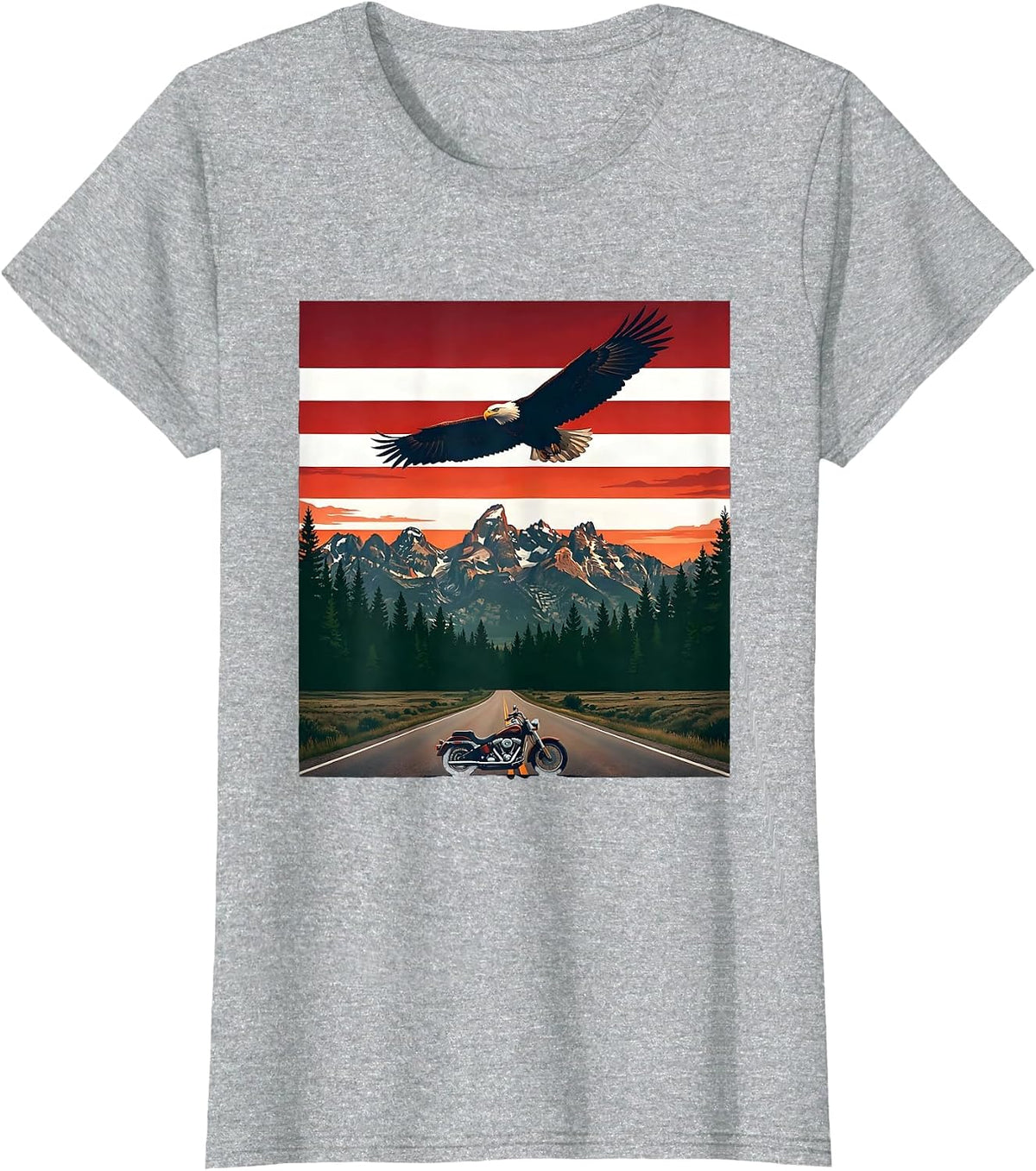 Women's USA Freedom Vintage Motorcycle Open Highway Graphic T-Shirt - Heather Grey