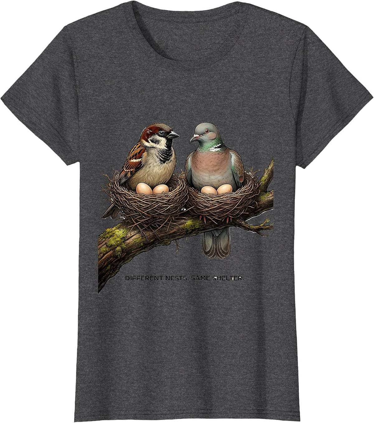 Women's Different Nests, Same Shelter Funny Autistic ADHD Meme Humor T-Shirt - Dark Heather Grey