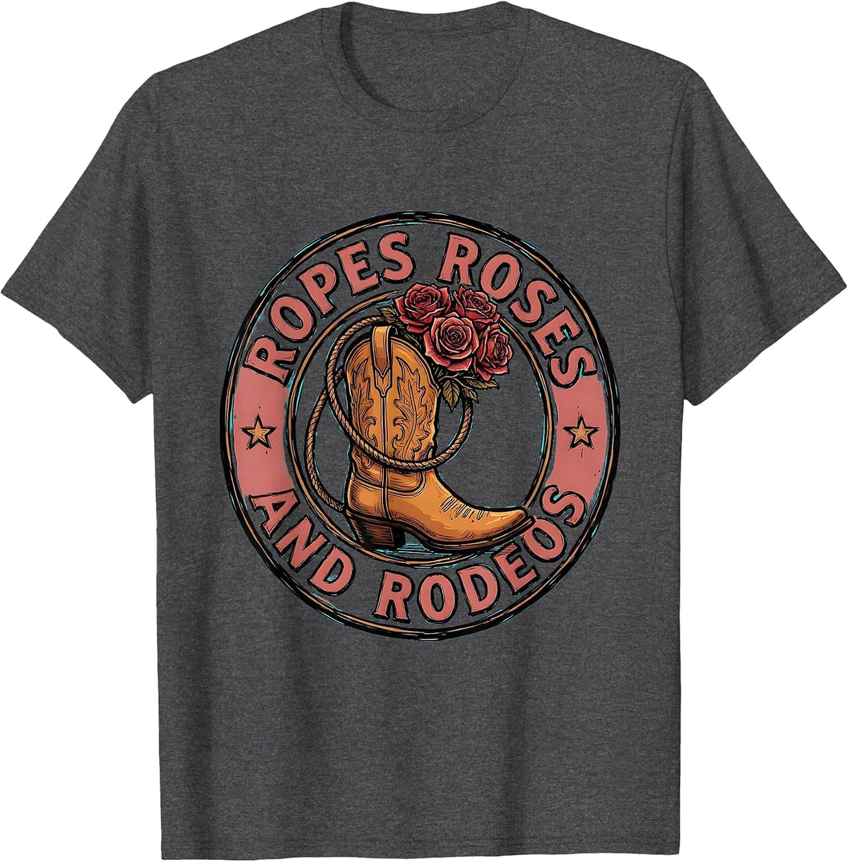 Men's Ropes Roses and Rodeos Western Graphic Design T-Shirt - Dark Heather Grey