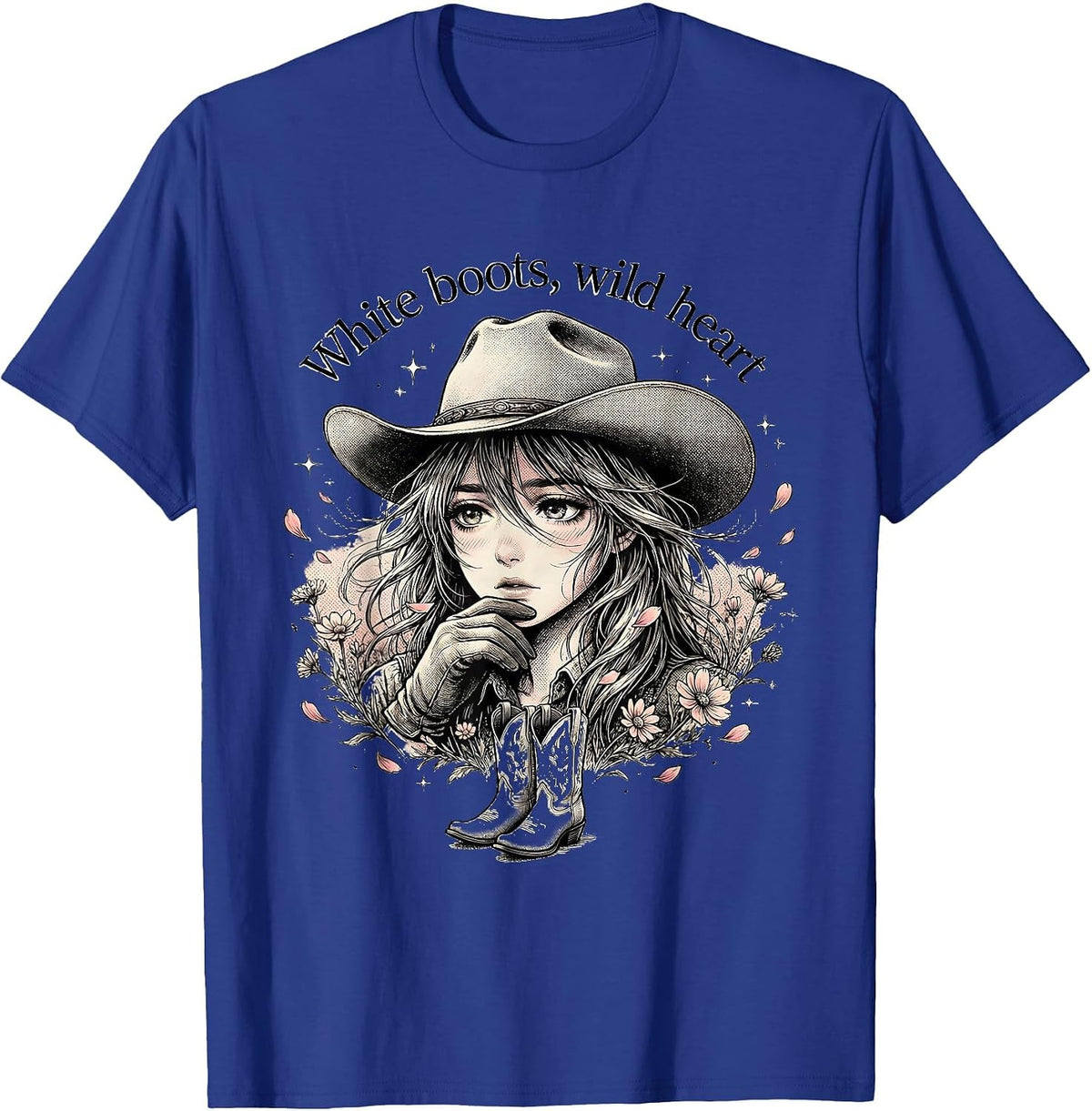 Men's White Boots Wild Heart Cowgirl Design T-Shirt - Royal Blue