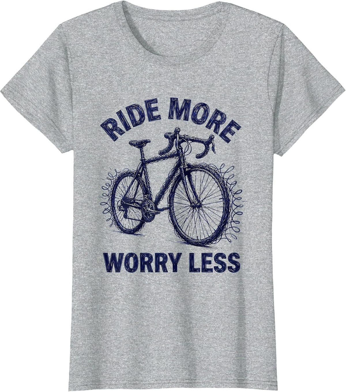 Women's Ride More Worry Less Cycling Design T-Shirt - Heather Grey