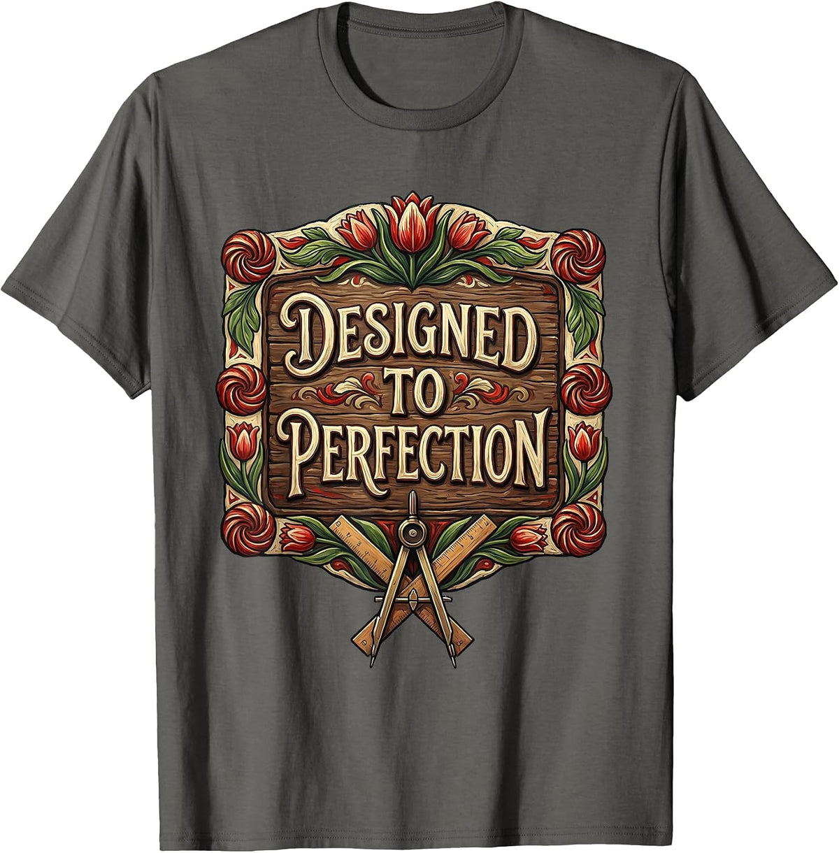 Designed to Perfection Bold Statement Graphic T-Shirt - Asphalt Grey