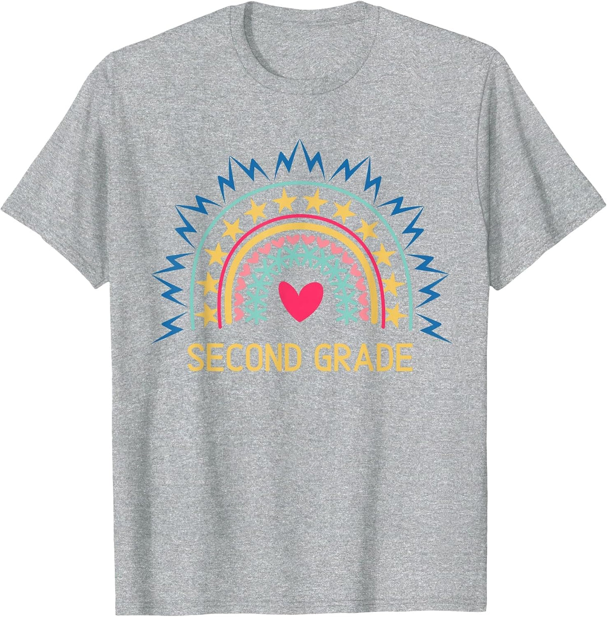 2nd Grade Teacher Rainbow Design Second Grade T-Shirt - Heather Grey