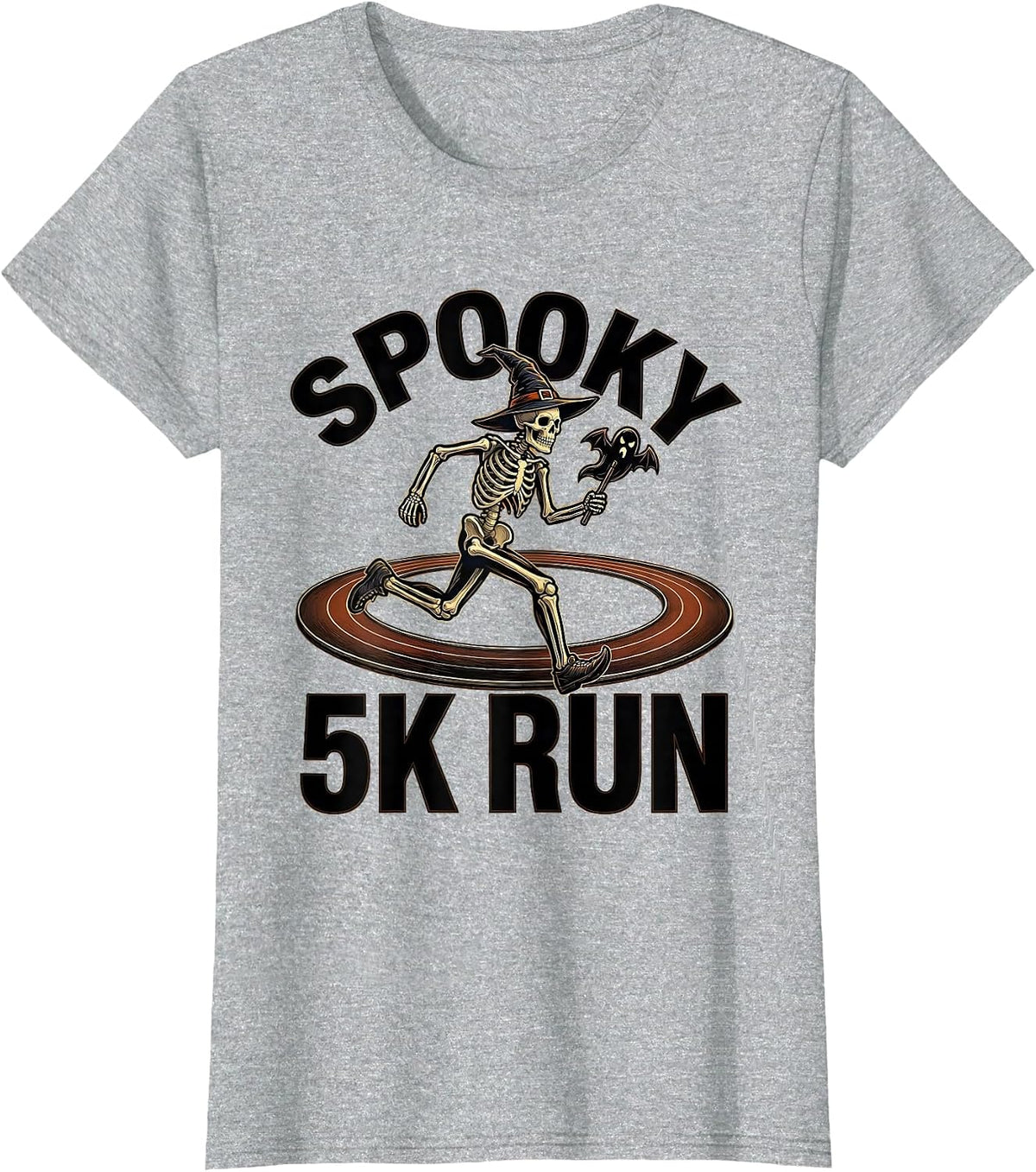 Spooky 5K Run Skeleton Runner Halloween Fun Run Matching T-Shirt - Heather Grey