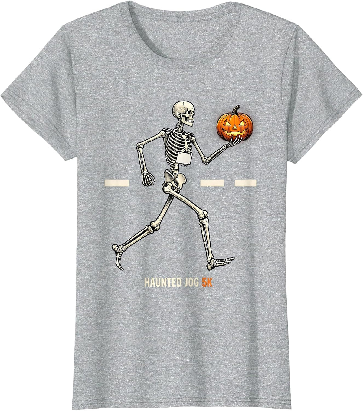 Women's Haunted Jog 5K Funny Skeleton Runner Halloween Fun Run T-Shirt - Heather Grey