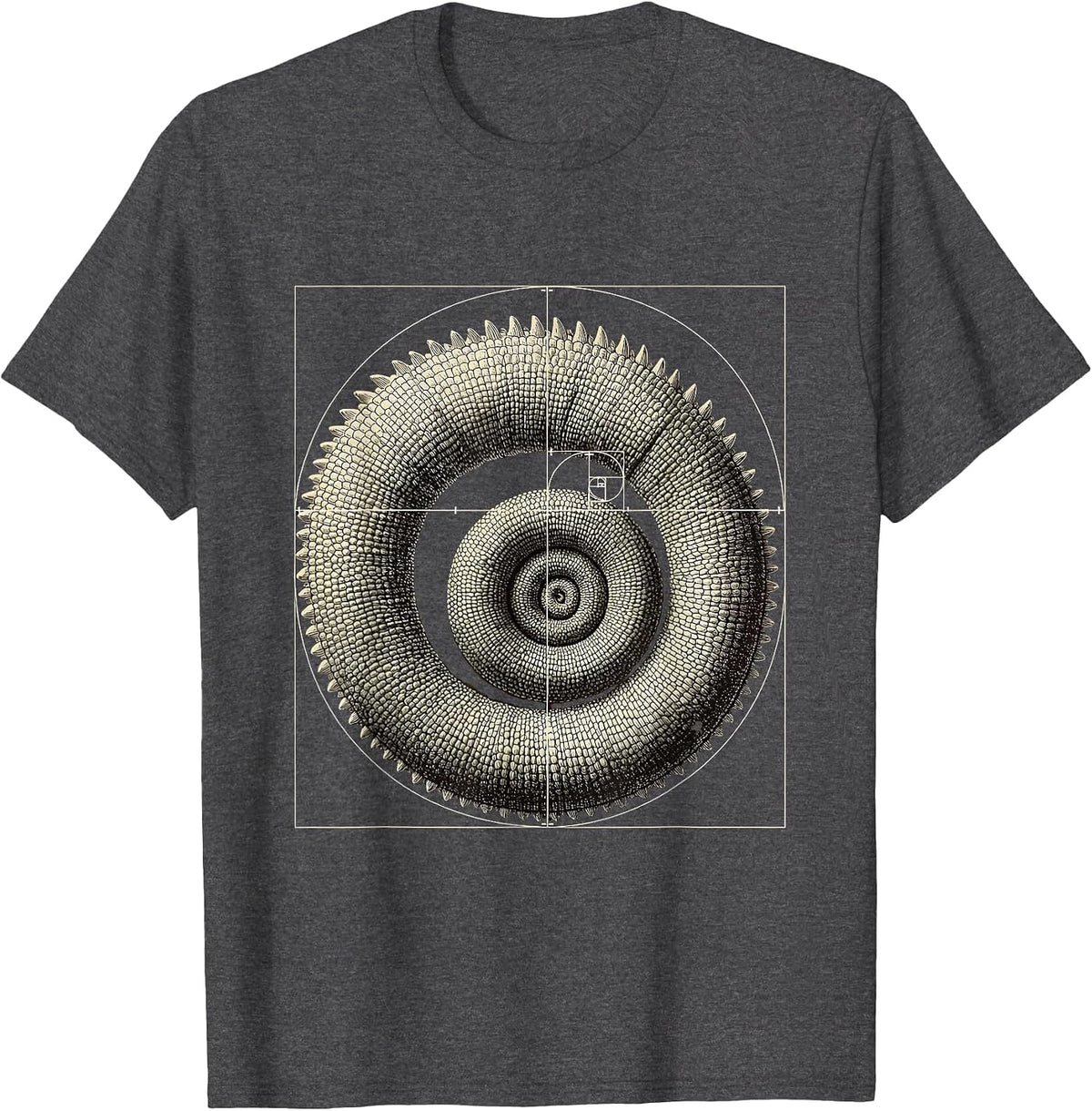 Men's Coiled Chameleon Tail Sacred Geometry Math Lover Design T-Shirt - Dark Heather Grey