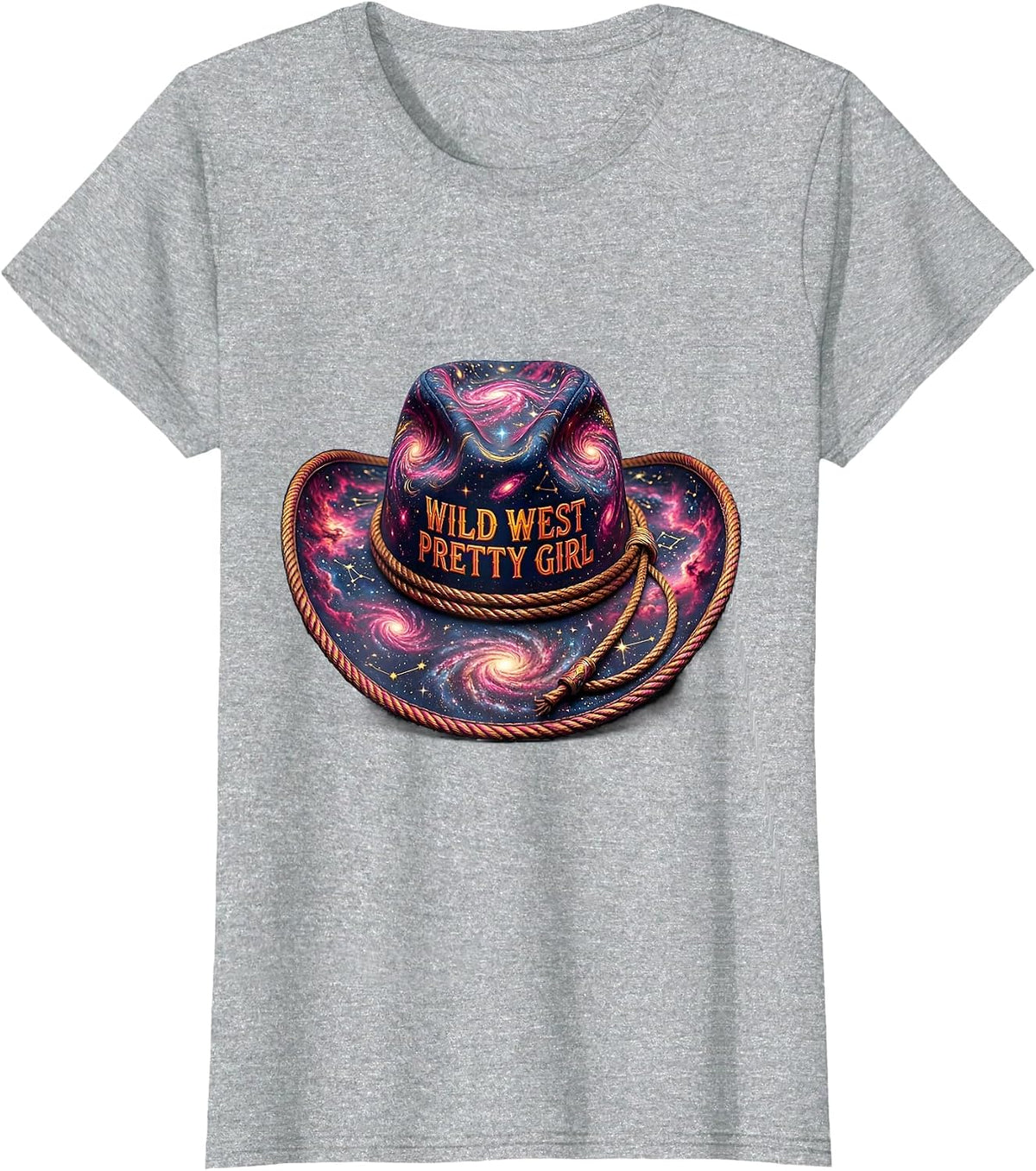 Wild West Pretty Girl Pink Cowgirl Design T-Shirt - Heather Grey