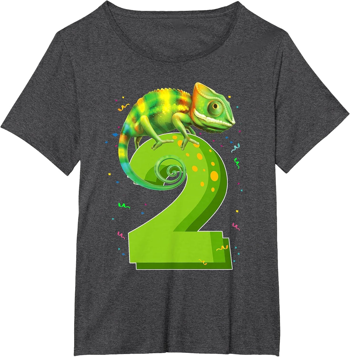 2 Years Old Birthday Chameleon Themed Party 2nd Birthday T-Shirt - Dark Heather Grey