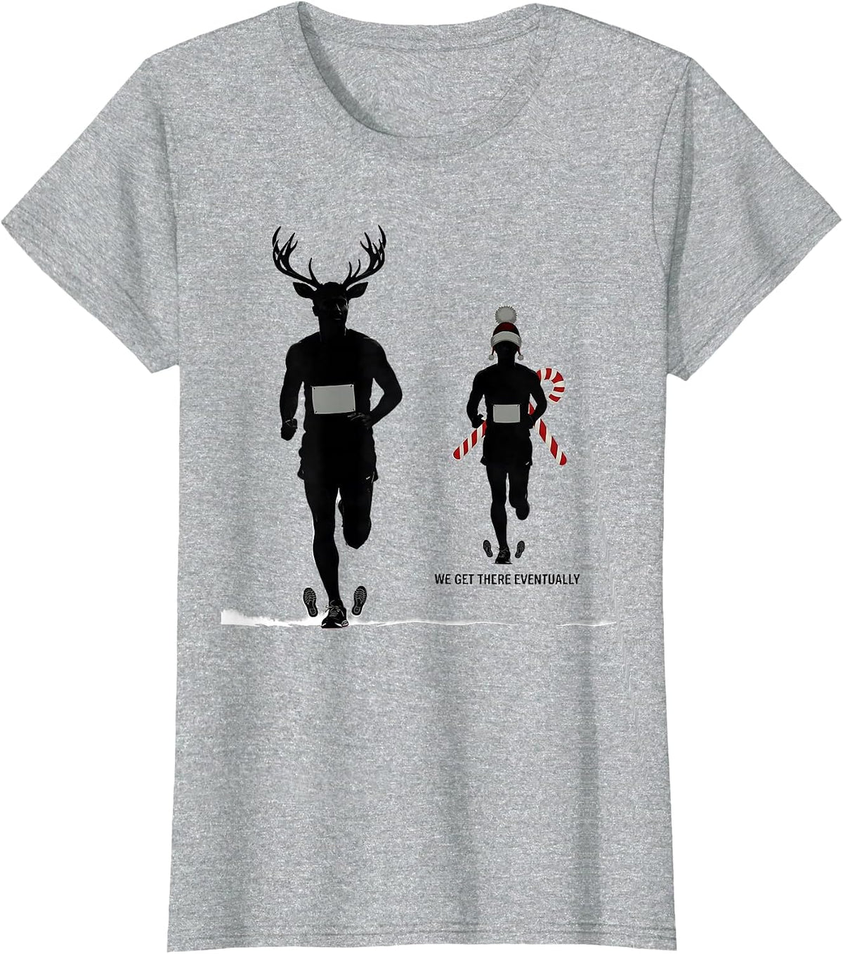 Women's We Get There Eventually Funny Christmas Run Runner Squad T-Shirt - Heather Grey