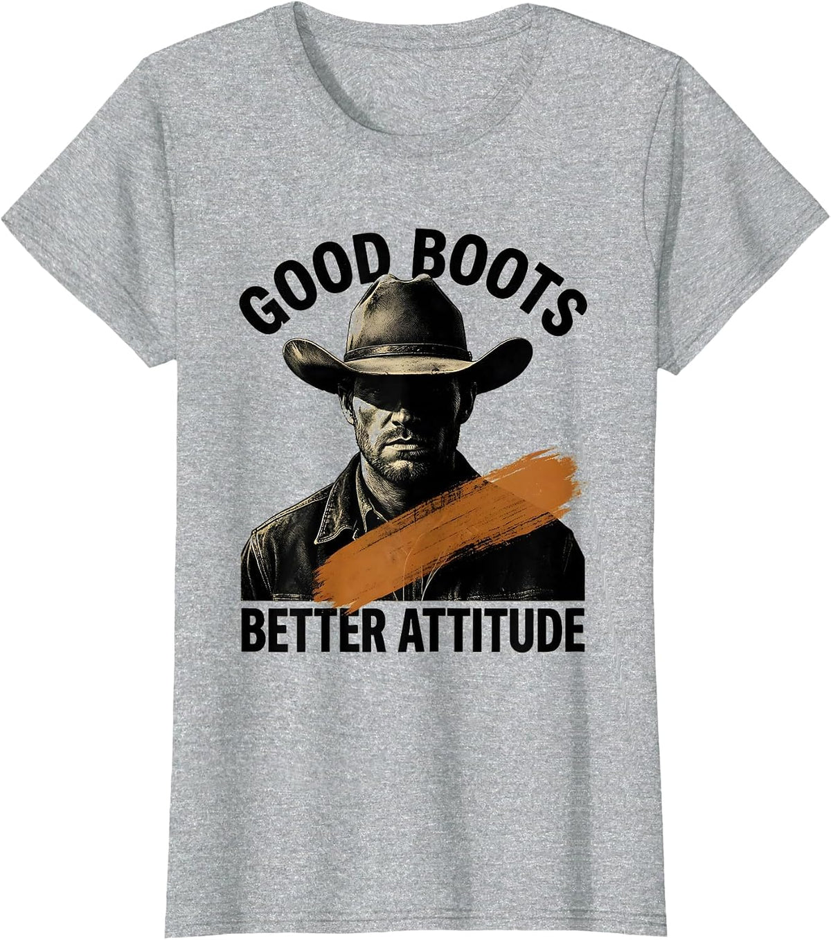 Good Boots Better Attitude Cowboy Design T-Shirt - Heather Grey
