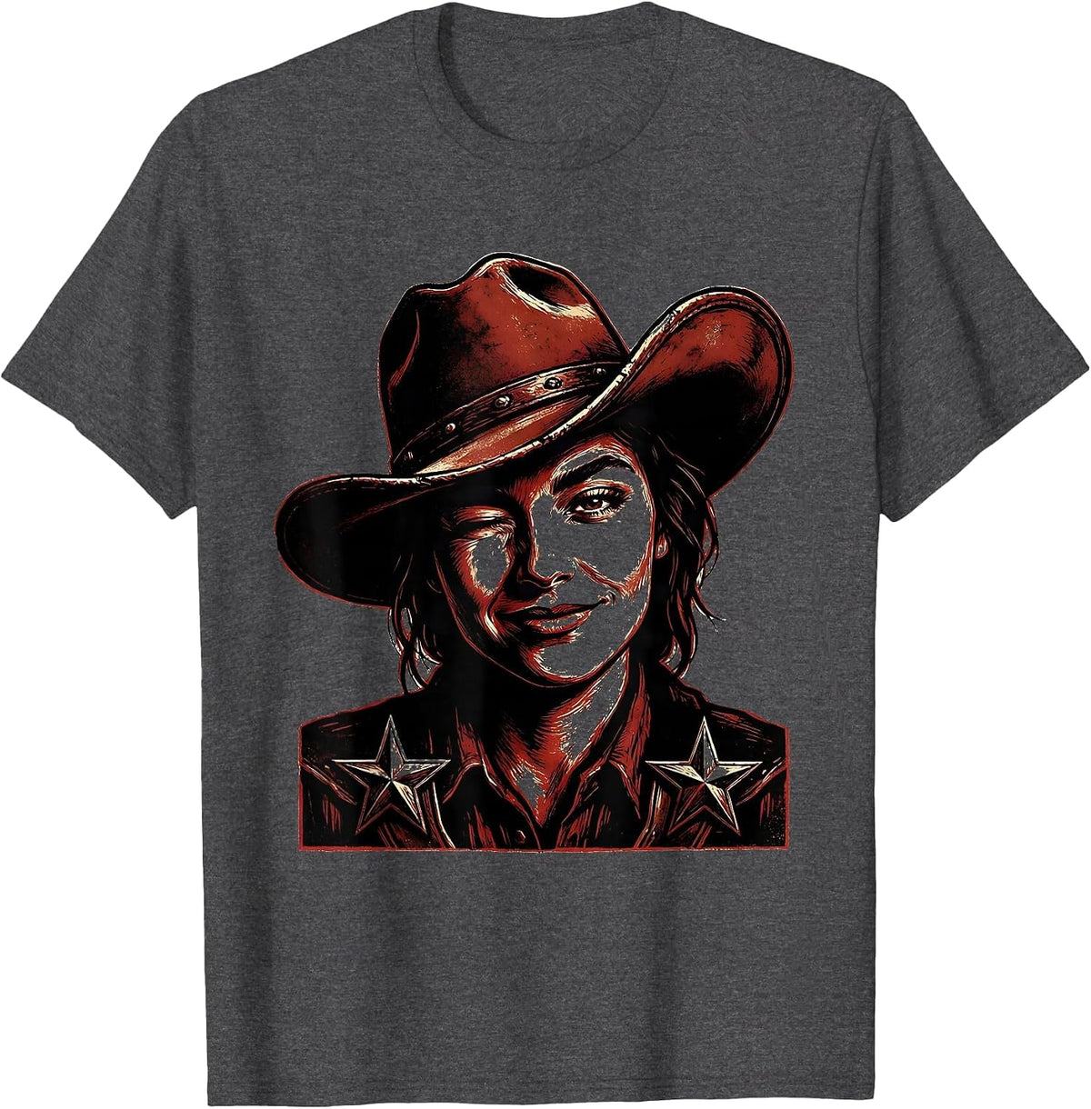 Men's Sassy Cowgirl Wink Western Hat Illustration T-Shirt - Dark Heather Grey