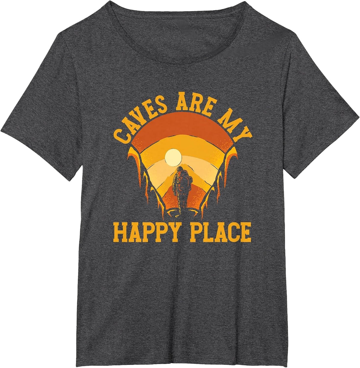 Caves are My Place Happy | Spelunking Caving T-Shirt - Dark Heather Grey