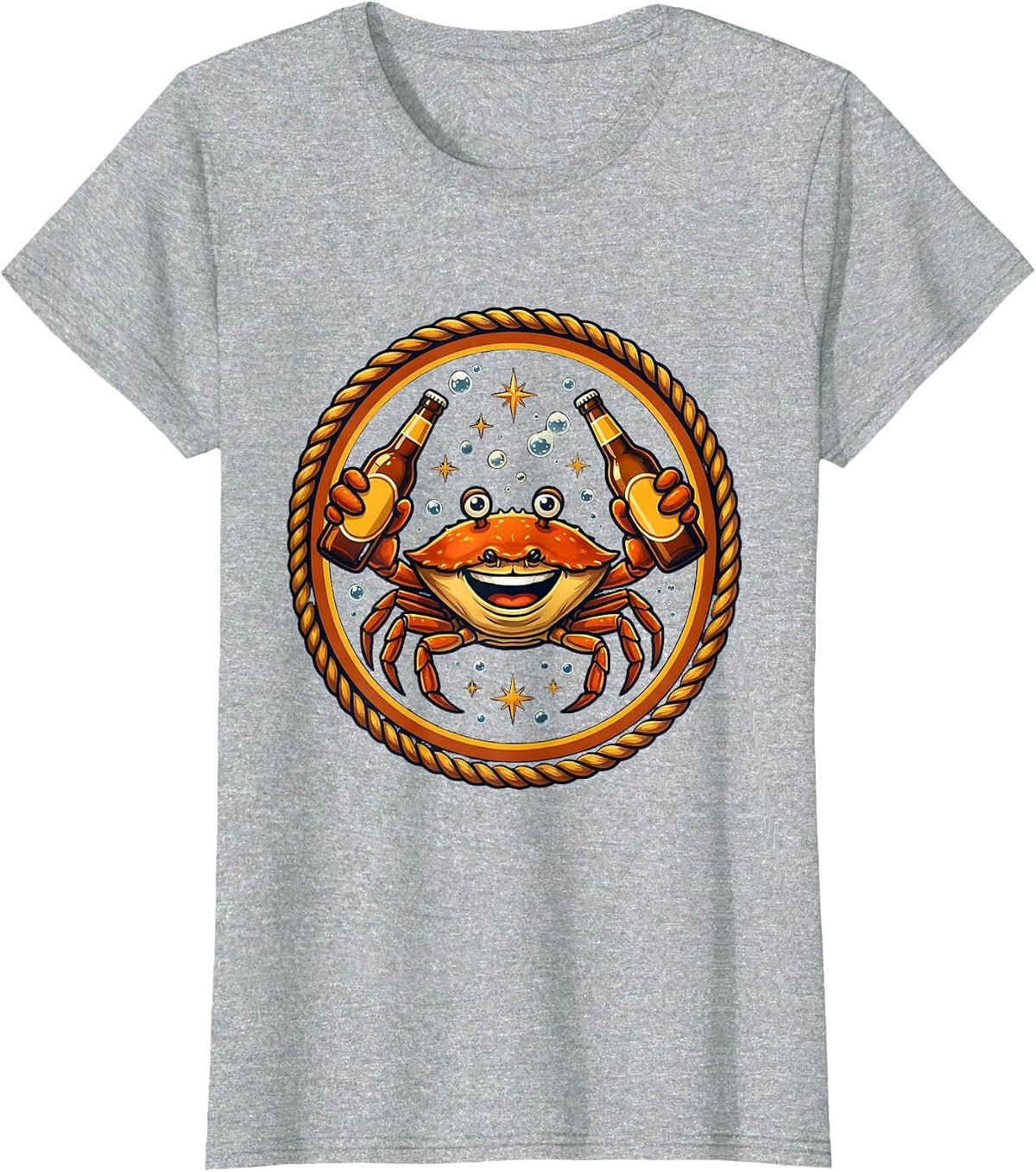 Women's Happy Hour Crab Holding a Cold Beer Illustration T-Shirt - Heather Grey