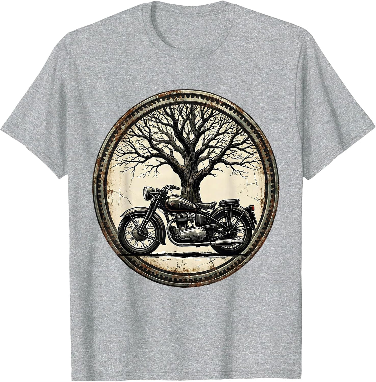 Men's Vintage Motorcycle Under Lone Tree Biker Graphic T-Shirt - Heather Grey
