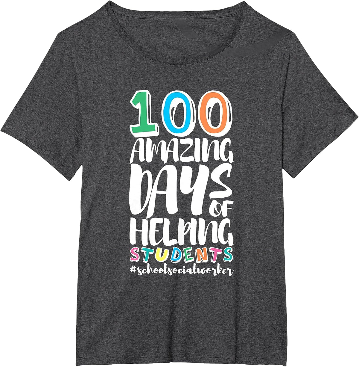 100 Days of School Helping Students School Social Worker T-Shirt - Dark Heather Grey
