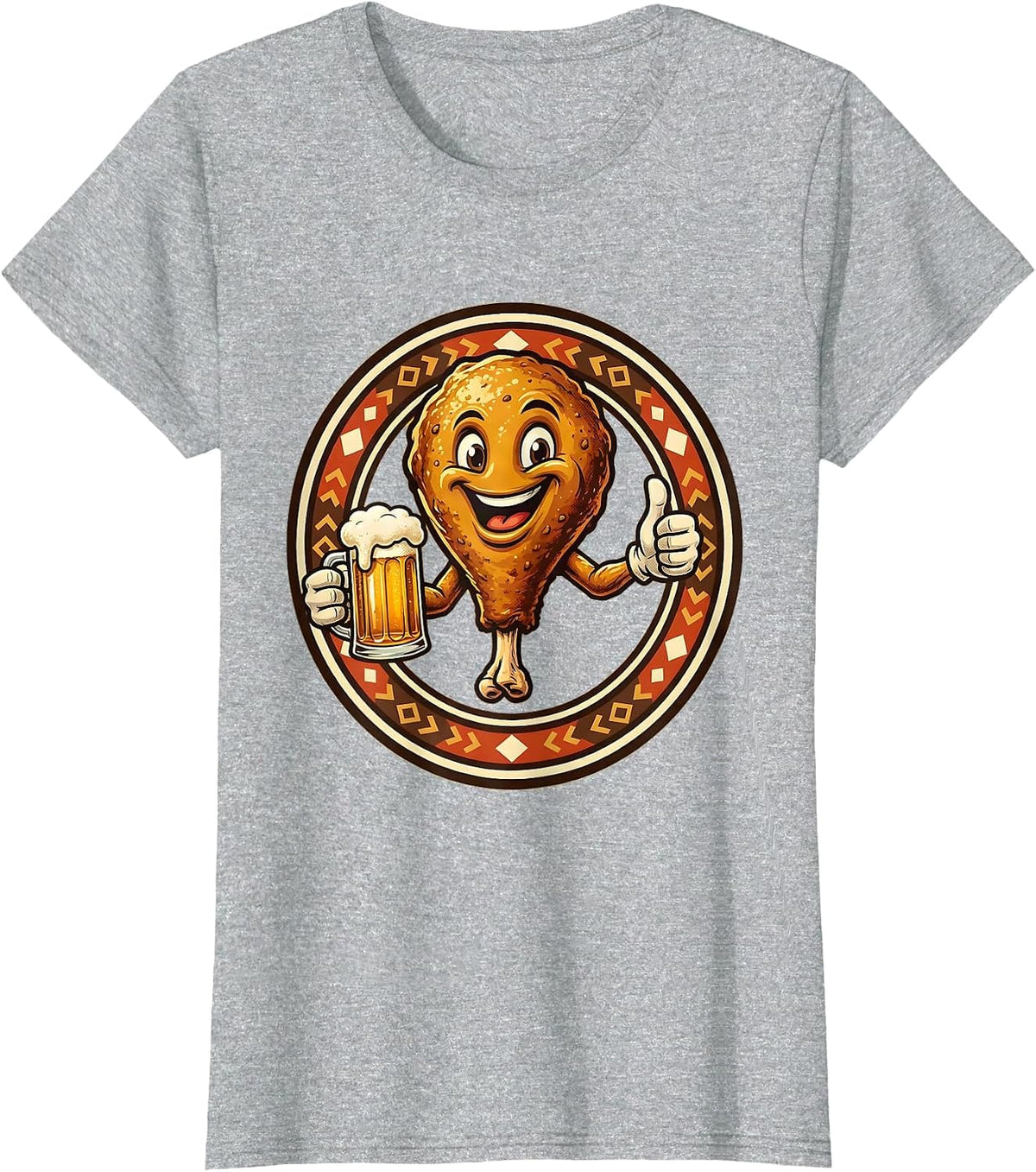 Oktoberfest Roasted Chicken and Beer Mug Graphic T-Shirt - Heather Grey