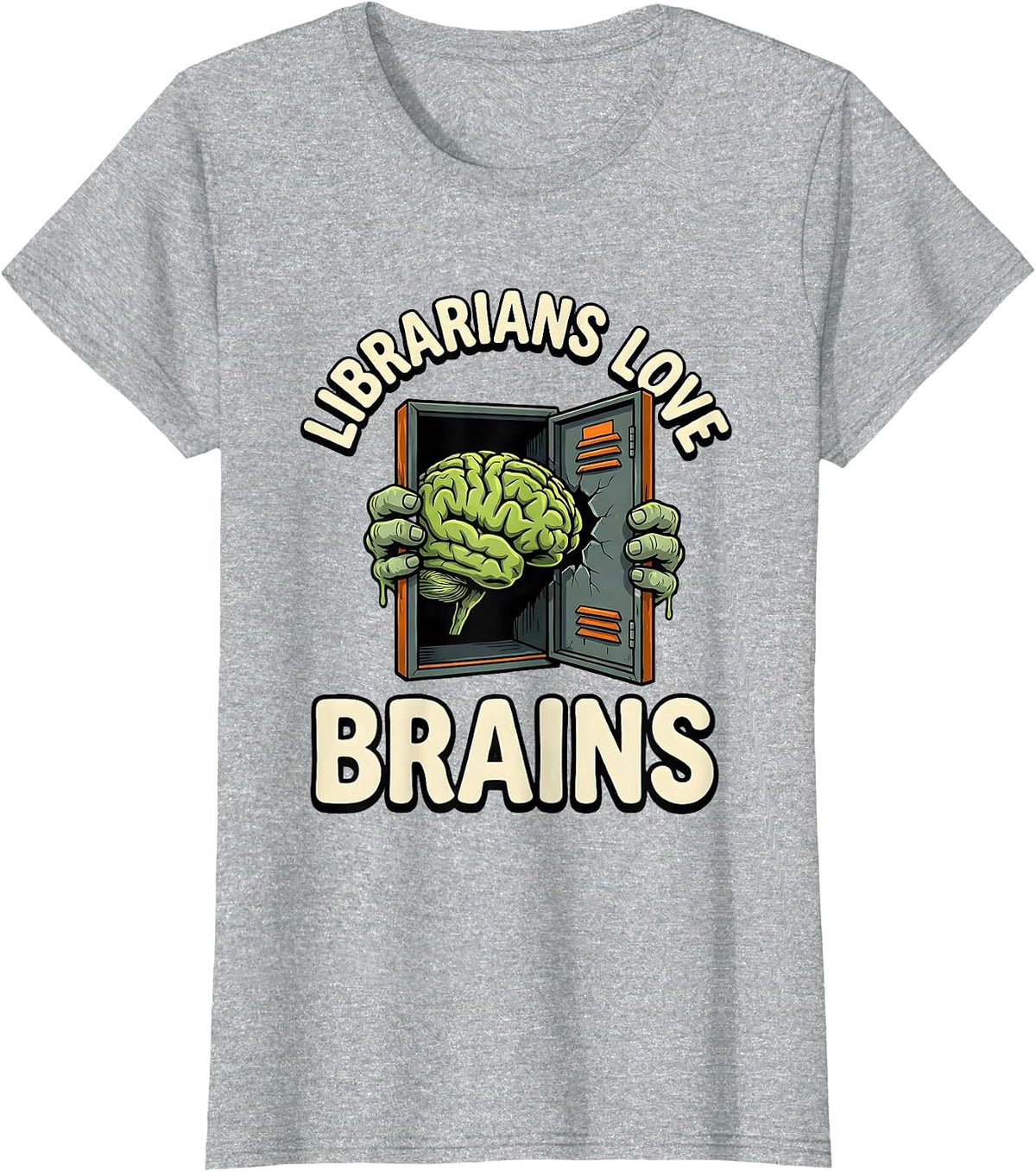 Librarians Love Brains Horror Zombie Teacher Halloween T-Shirt - Heather Grey