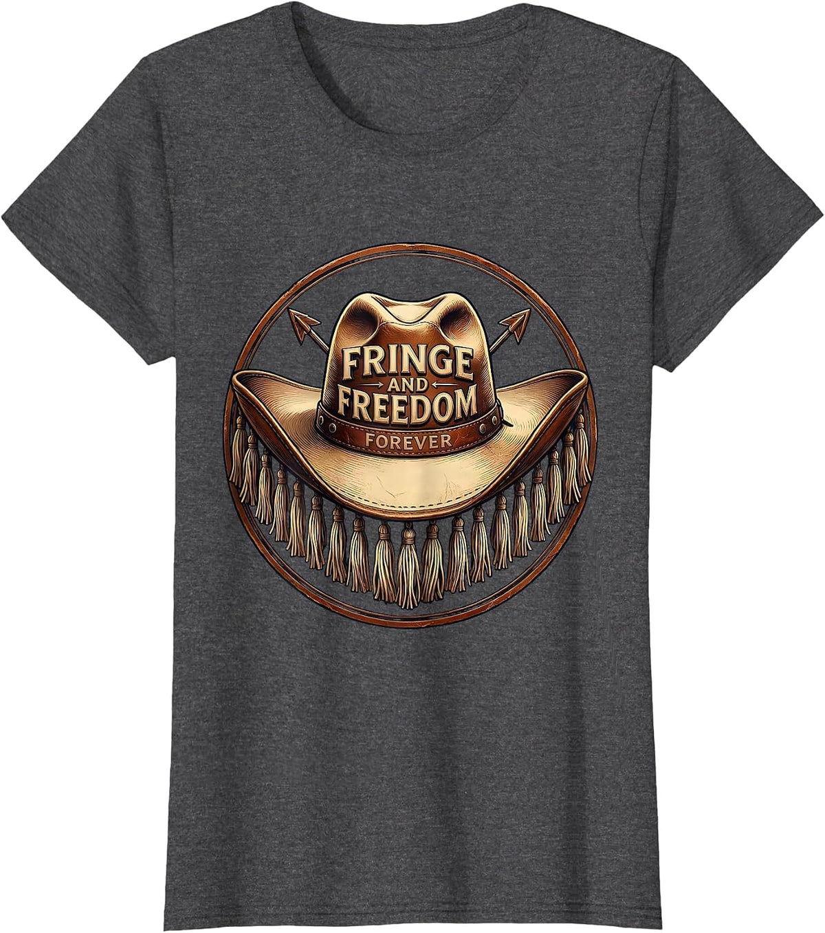 Women's Fringe and Freedom Forever Girls Western Design T-Shirt - Dark Heather Grey