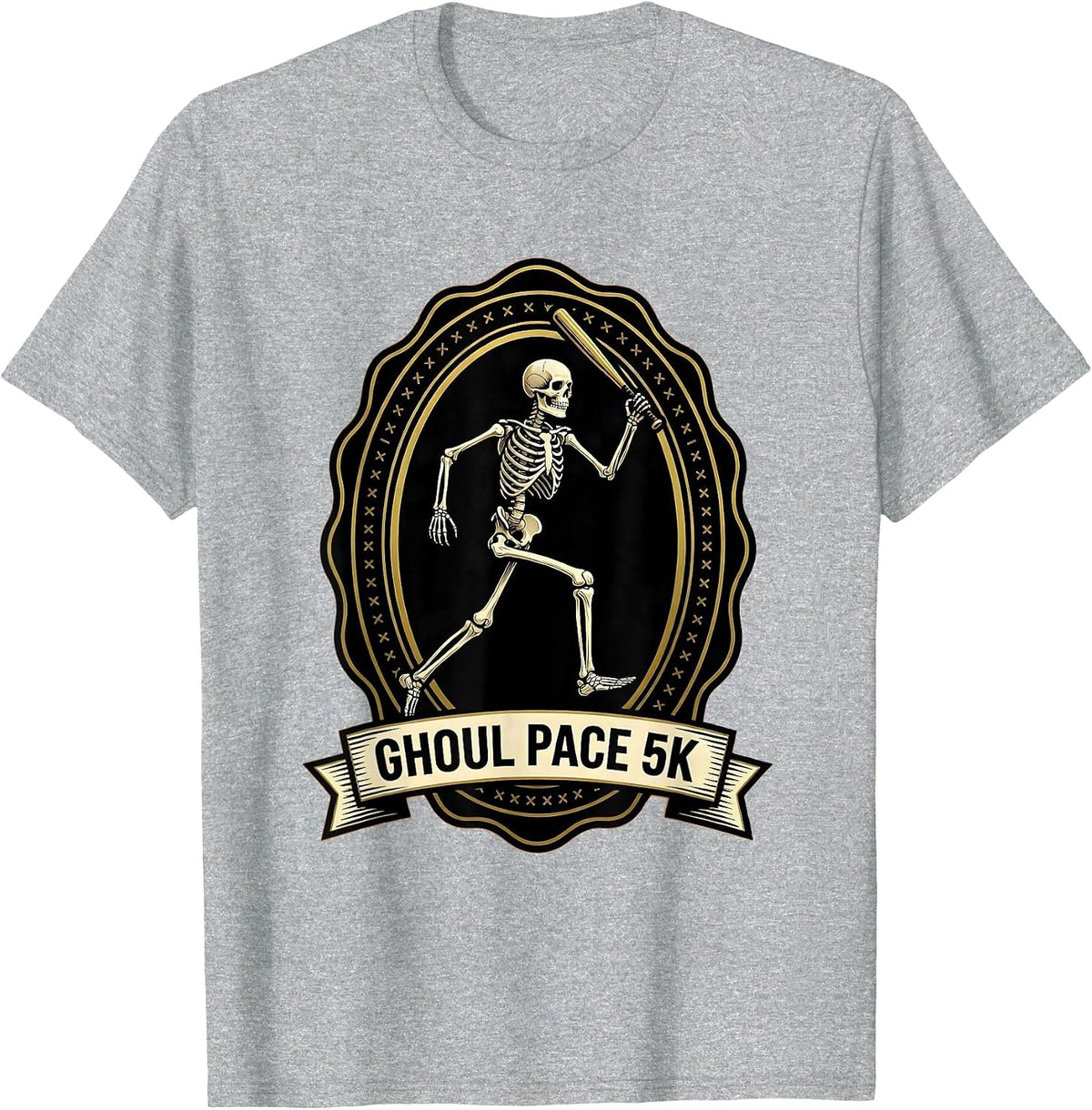 Men's Ghoul Pace 5K Funny Skeleton Runner Halloween Race Matching T-Shirt - Heather Grey