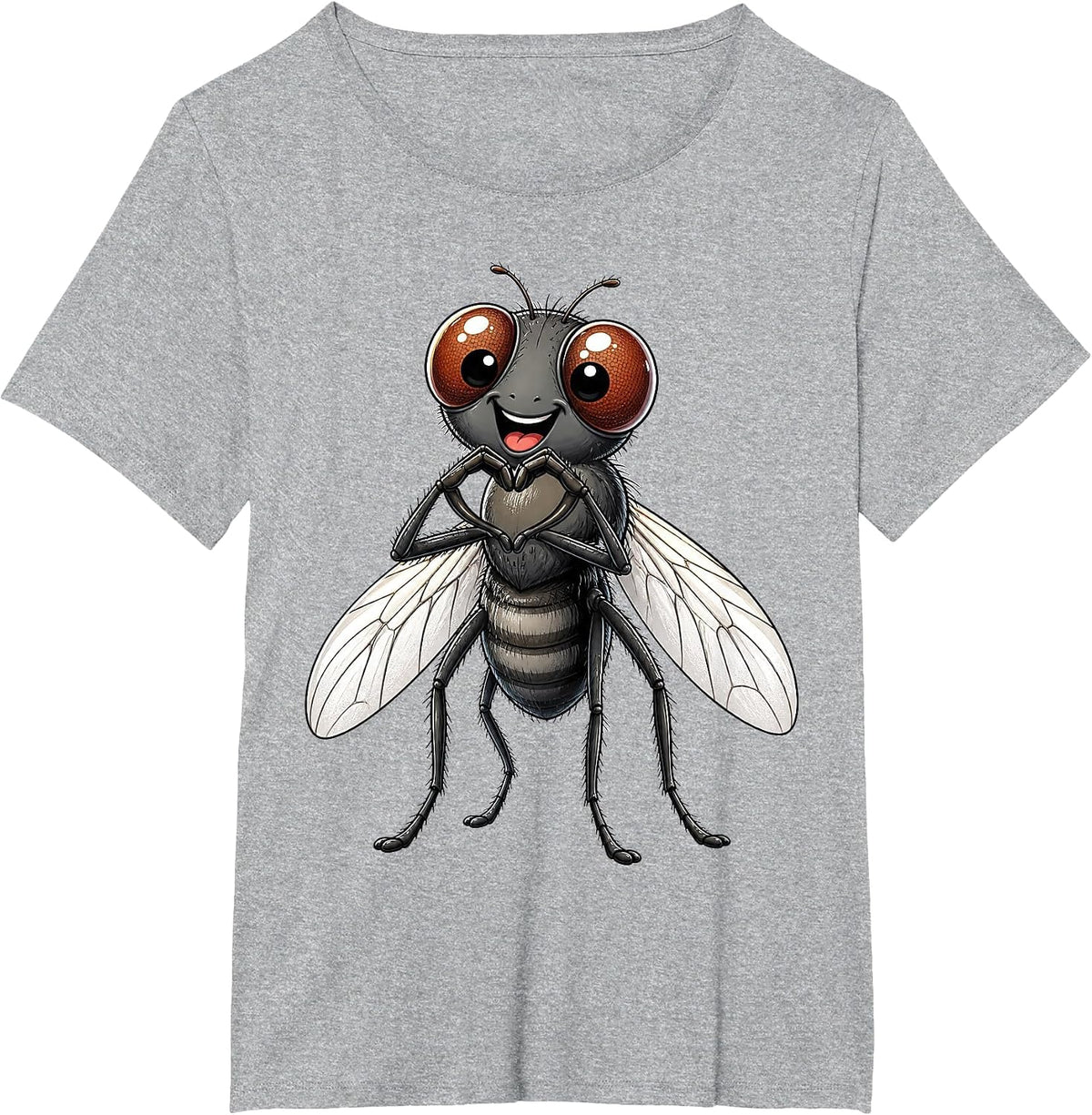 Fly with Heart | Cute Housefly Heart Symbol T-Shirt - Heather Grey
