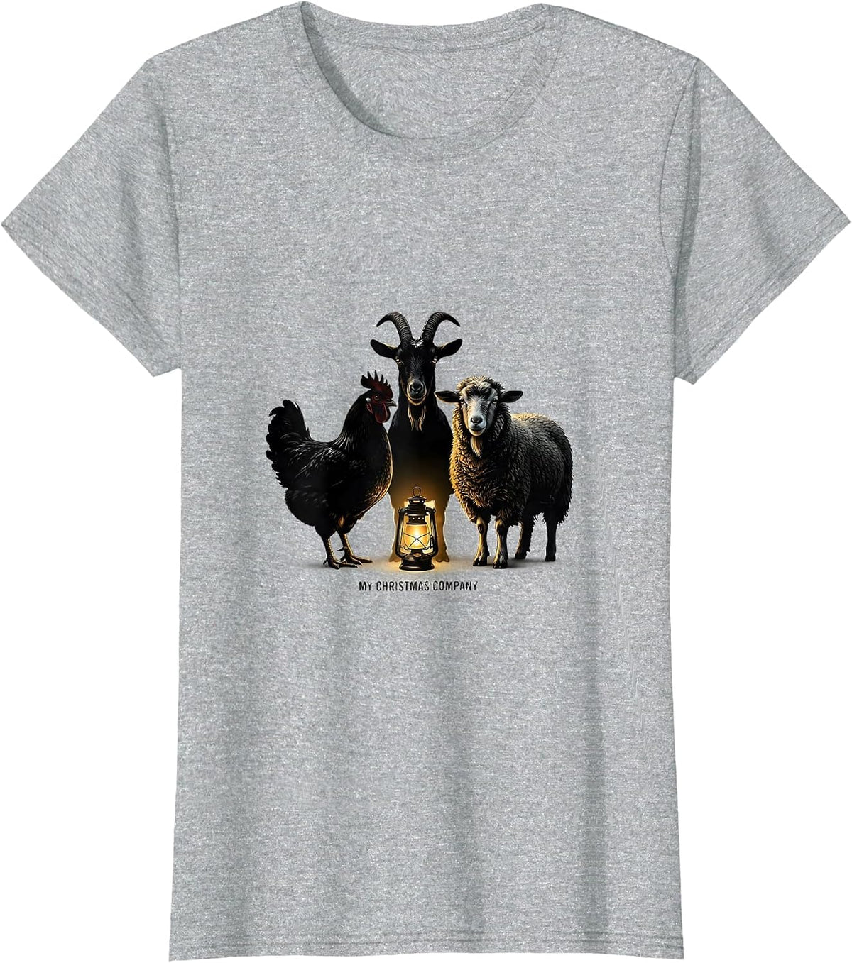 Women's My Christmas Company Funny Farm Animal Holiday Humor T-Shirt - Heather Grey