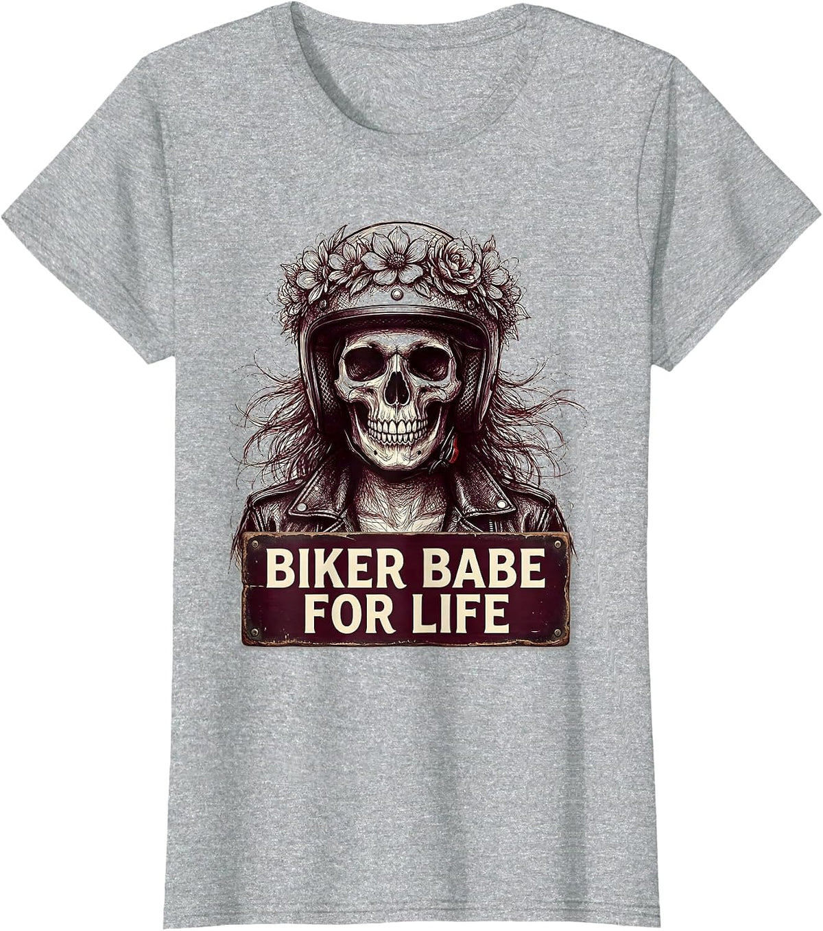 Biker Babe For Life Bold Motorcycle Design T-Shirt - Heather Grey