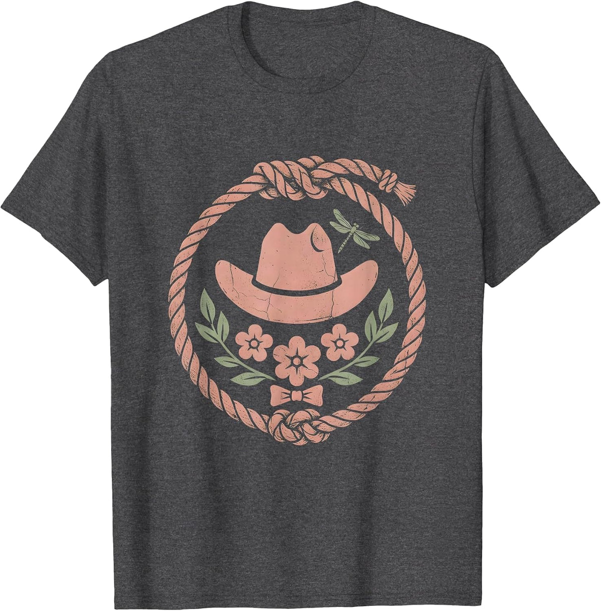 Cowgirl Lasso Twirl Western Rodeo Graphic T-Shirt - Dark Heather Grey