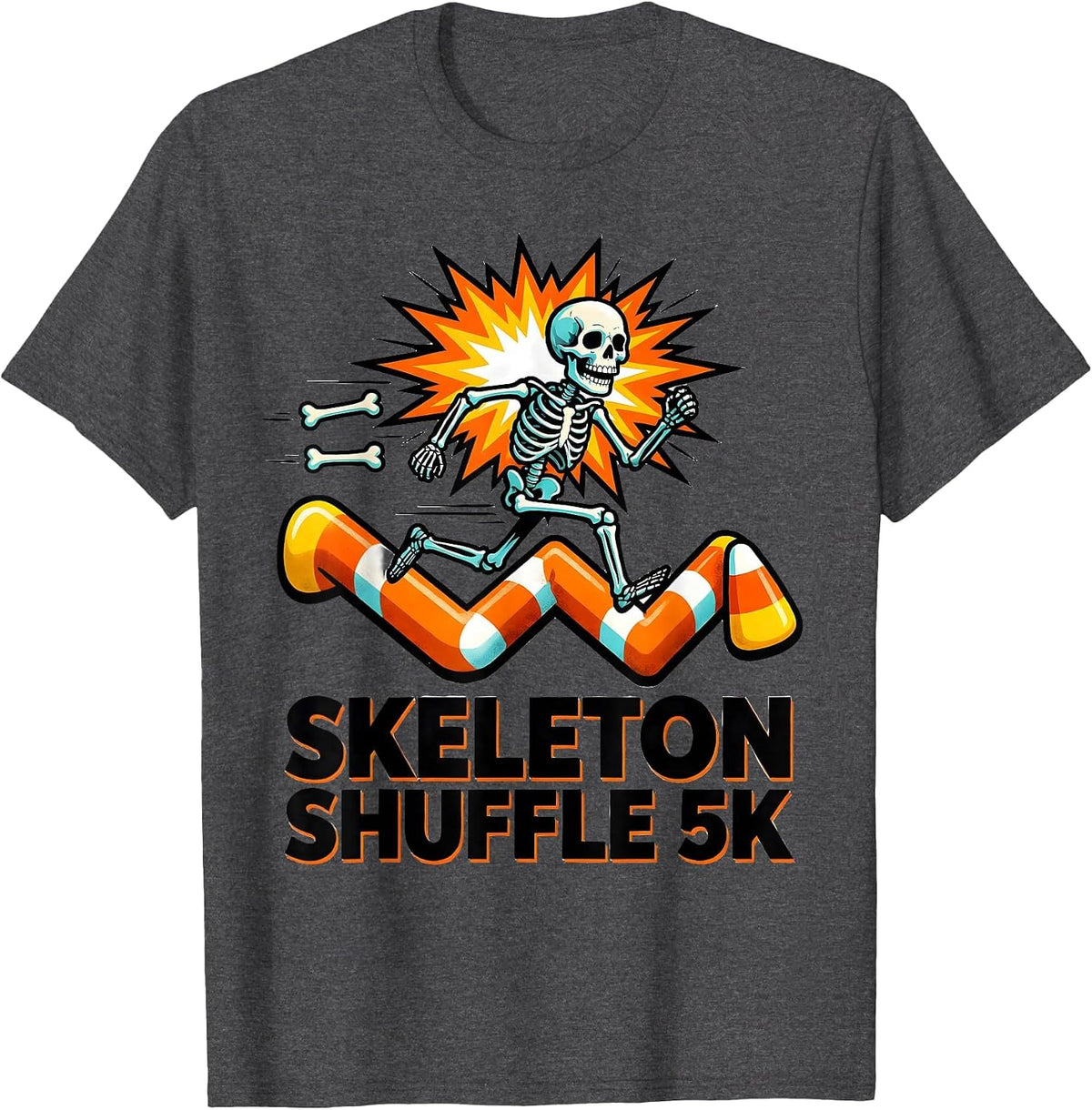 Men's Skeleton Shuffle 5K Funny Halloween Running Costume T-Shirt - Dark Heather Grey