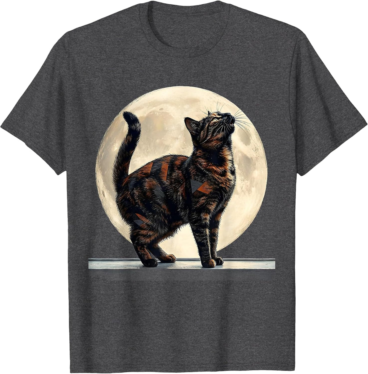 Men's Tortoiseshell Cat Howling at Moon 90's Retro Novelty T-Shirt - Dark Heather Grey