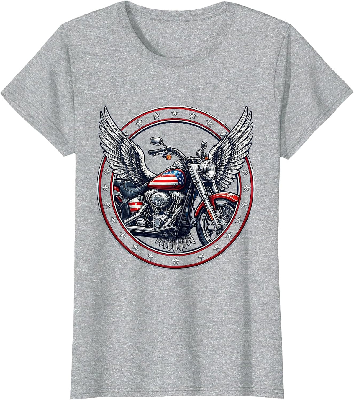 Vintage Stars and Stripes Motorcycle Graphic T-Shirt - Heather Grey
