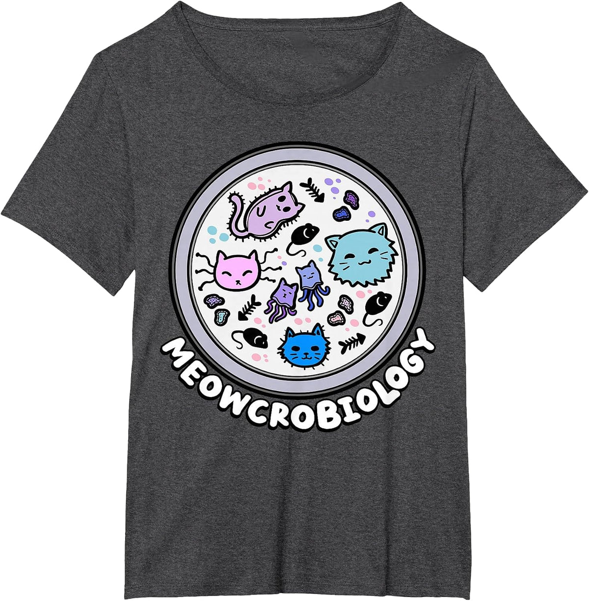 Meowcrobiology Microscopic Cats Science Pet School Biology T-Shirt - Dark Heather Grey