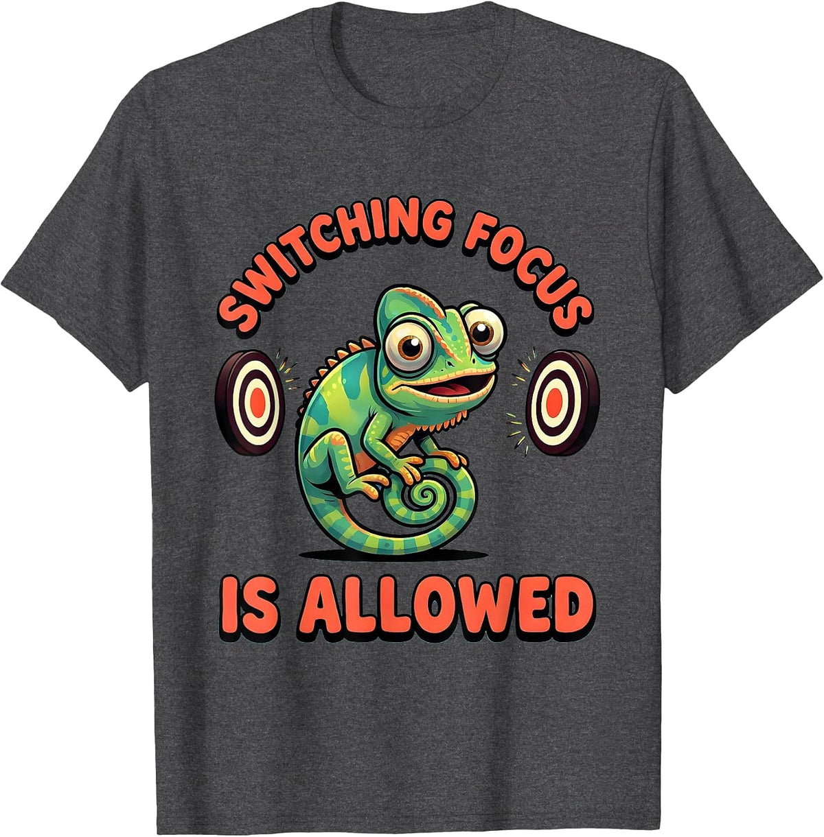 Men's Switching Focus Is Allowed Cartoon Chameleon ADHD Autism T-Shirt - Dark Heather Grey