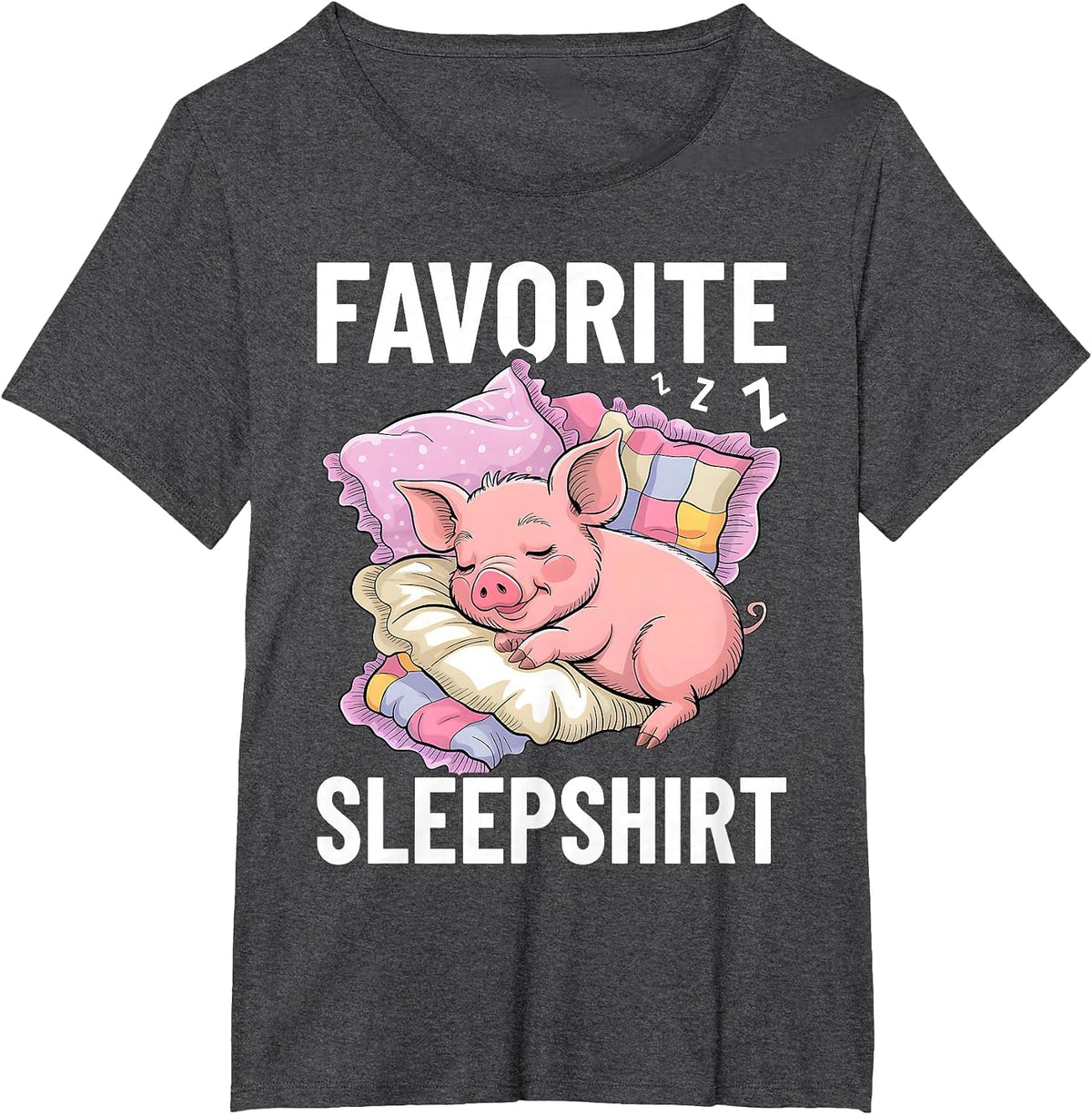 Favorite Sleep, Napping Pig, Piglet & Piggy Pajama T-Shirt - Dark Heather Grey