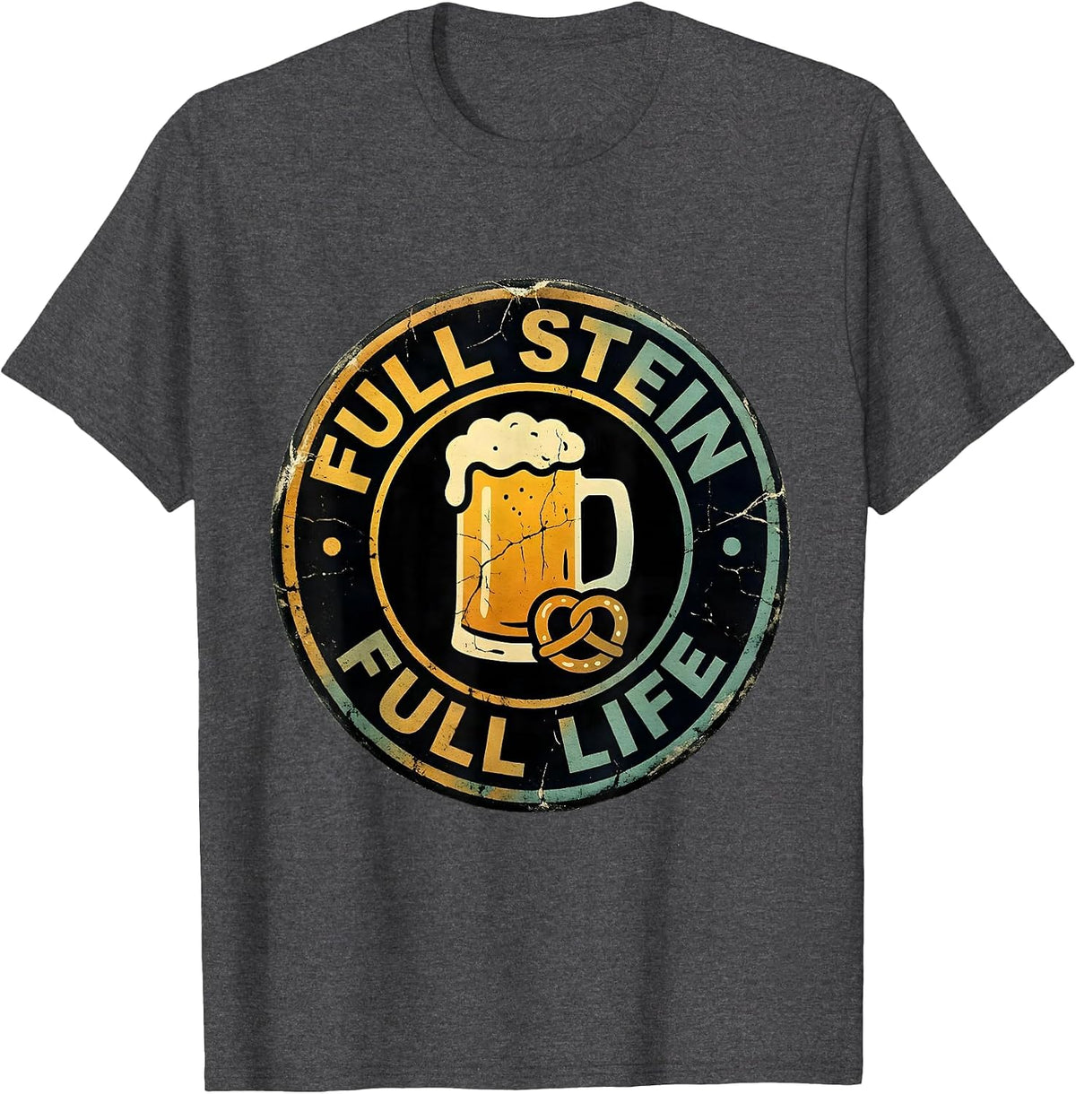 Men's Full Stein Full Life Oktoberfest Beer Design T-Shirt - Dark Heather Grey