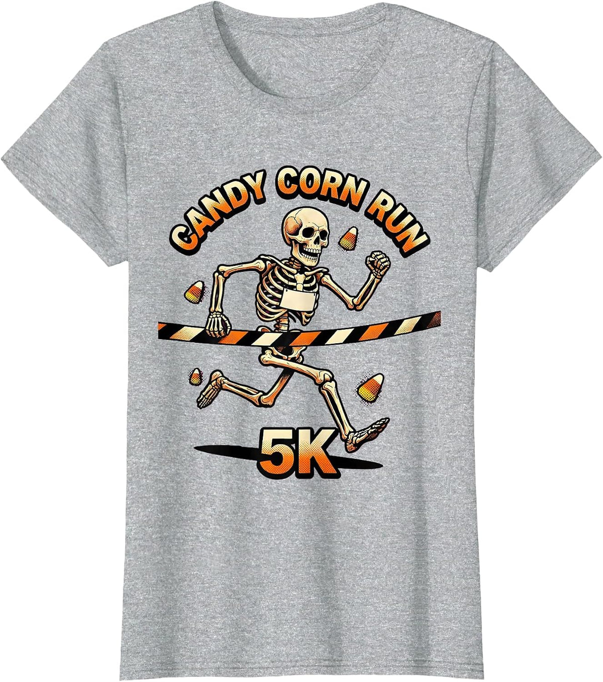 Candy Corn Run 5K Funny Skeleton Halloween Fun Run Matching T-Shirt - Heather Grey