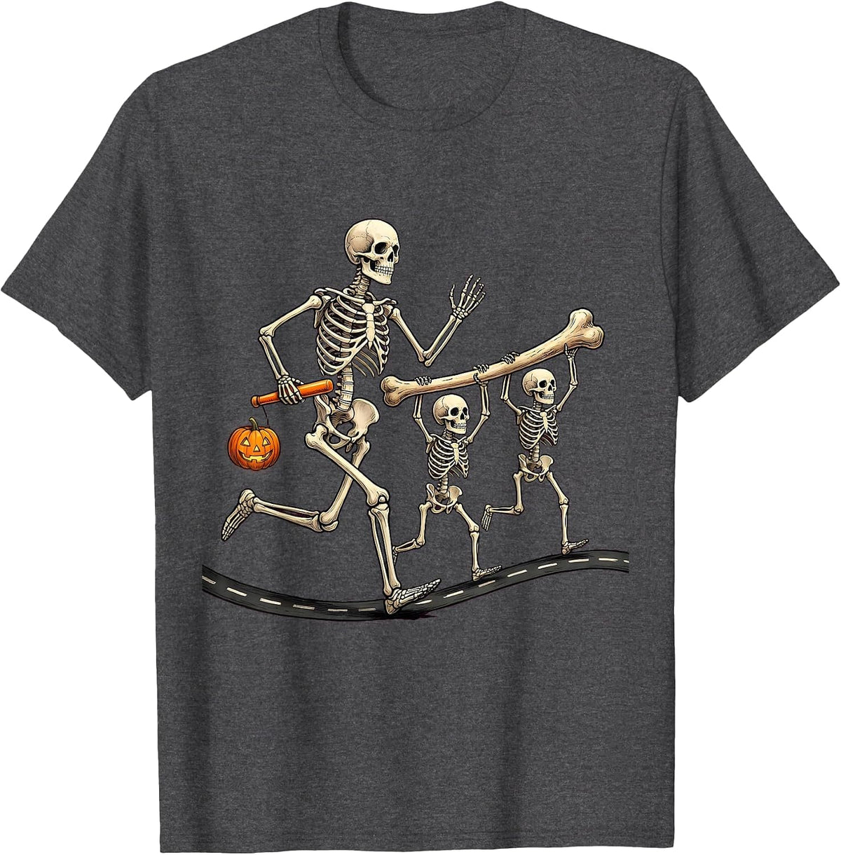 Skeleton Runners Relay Halloween 5K Fun Run T-Shirt - Dark Heather Grey