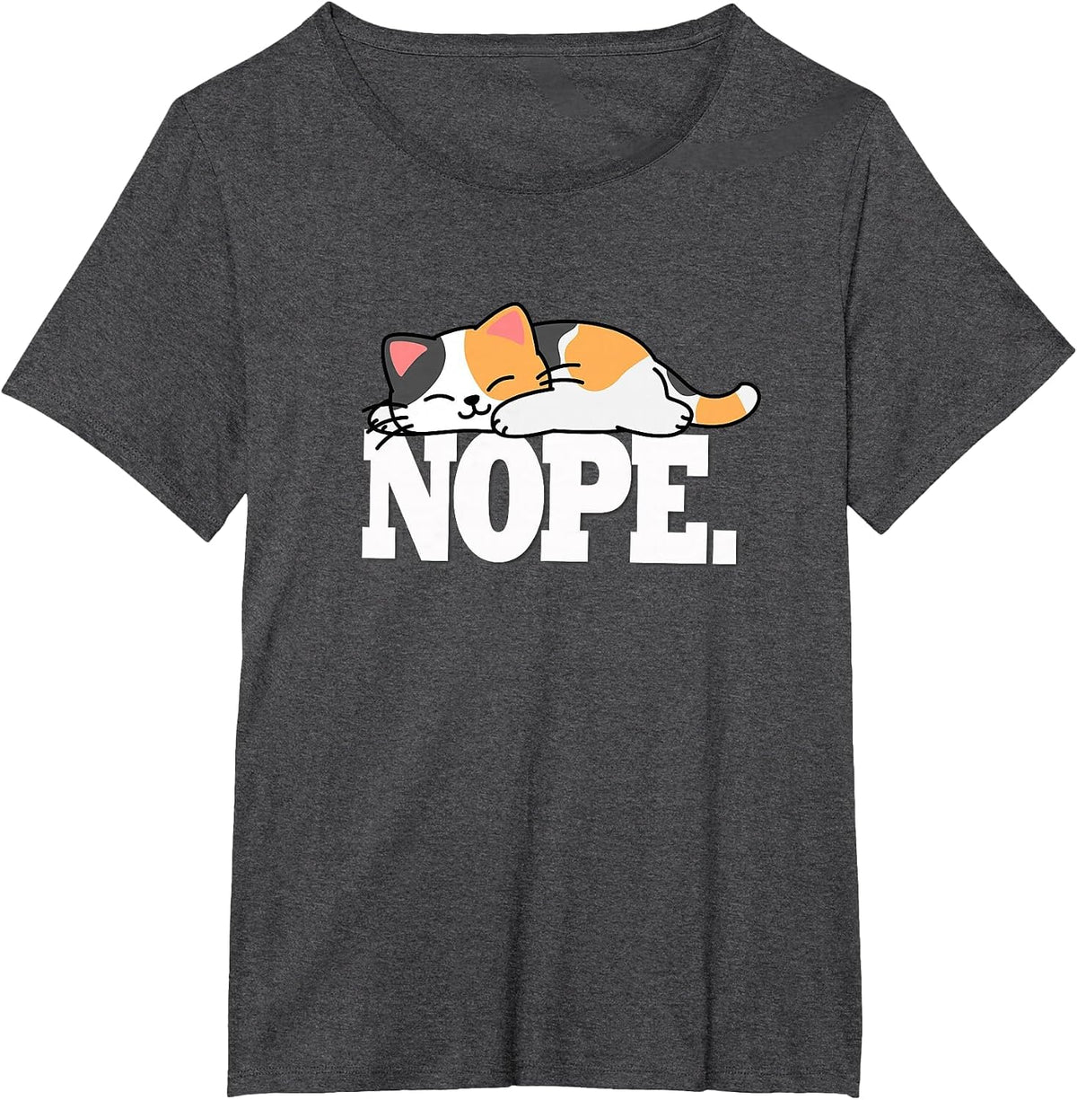 Kawaii Kids Girls Womens Nope Calico Cat Lover T-Shirt - Dark Heather Grey