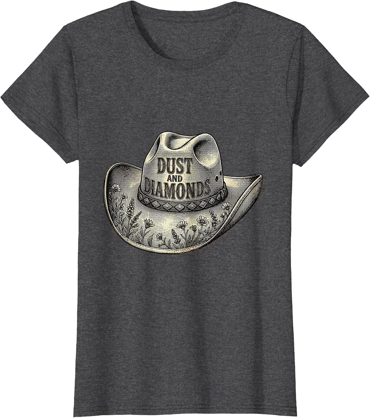 Women's Dust and Diamonds Cowgirl Western Design T-Shirt - Dark Heather Grey