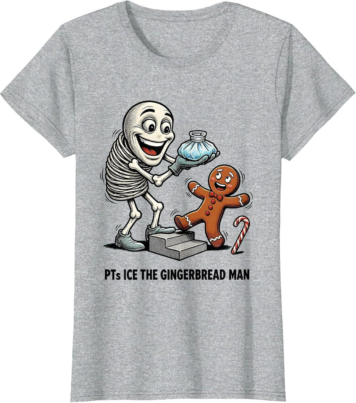 PTs Ice The Gingerbread Man Retro Cartoon Physical Therapist T-Shirt - Heather Grey