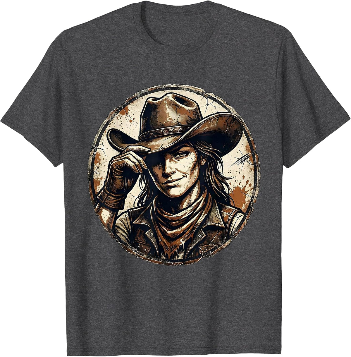 Men's White Cowgirl Tipping Hat Winking Western Design T-Shirt - Dark Heather Grey